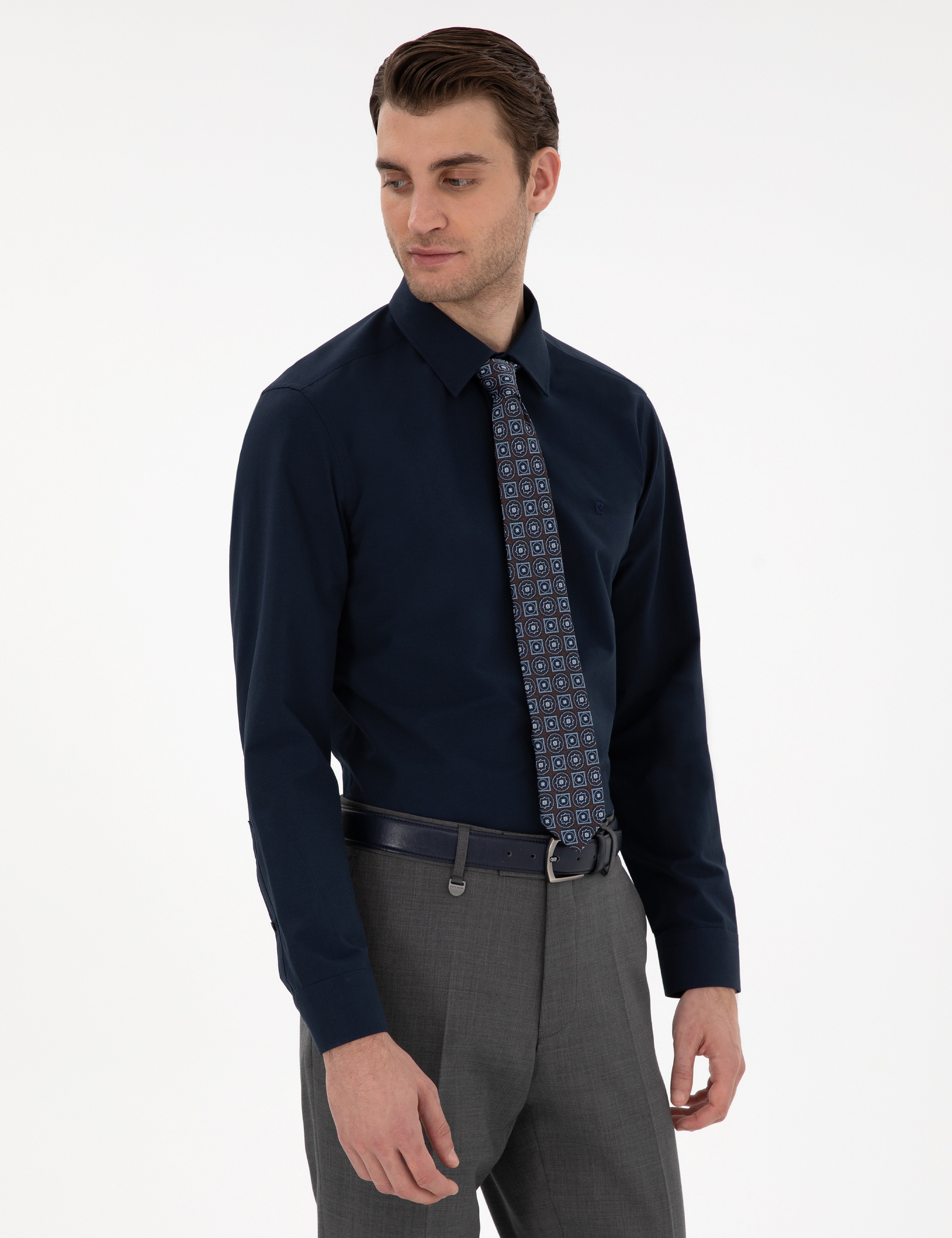 Lacivert Slim Fit Uzun Kollu Basic Gömlek