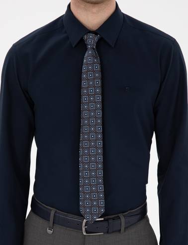 Lacivert Slim Fit Uzun Kollu Basic Gömlek