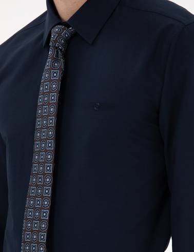 Lacivert Slim Fit Uzun Kollu Basic Gömlek
