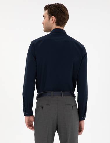 Lacivert Slim Fit Uzun Kollu Basic Gömlek