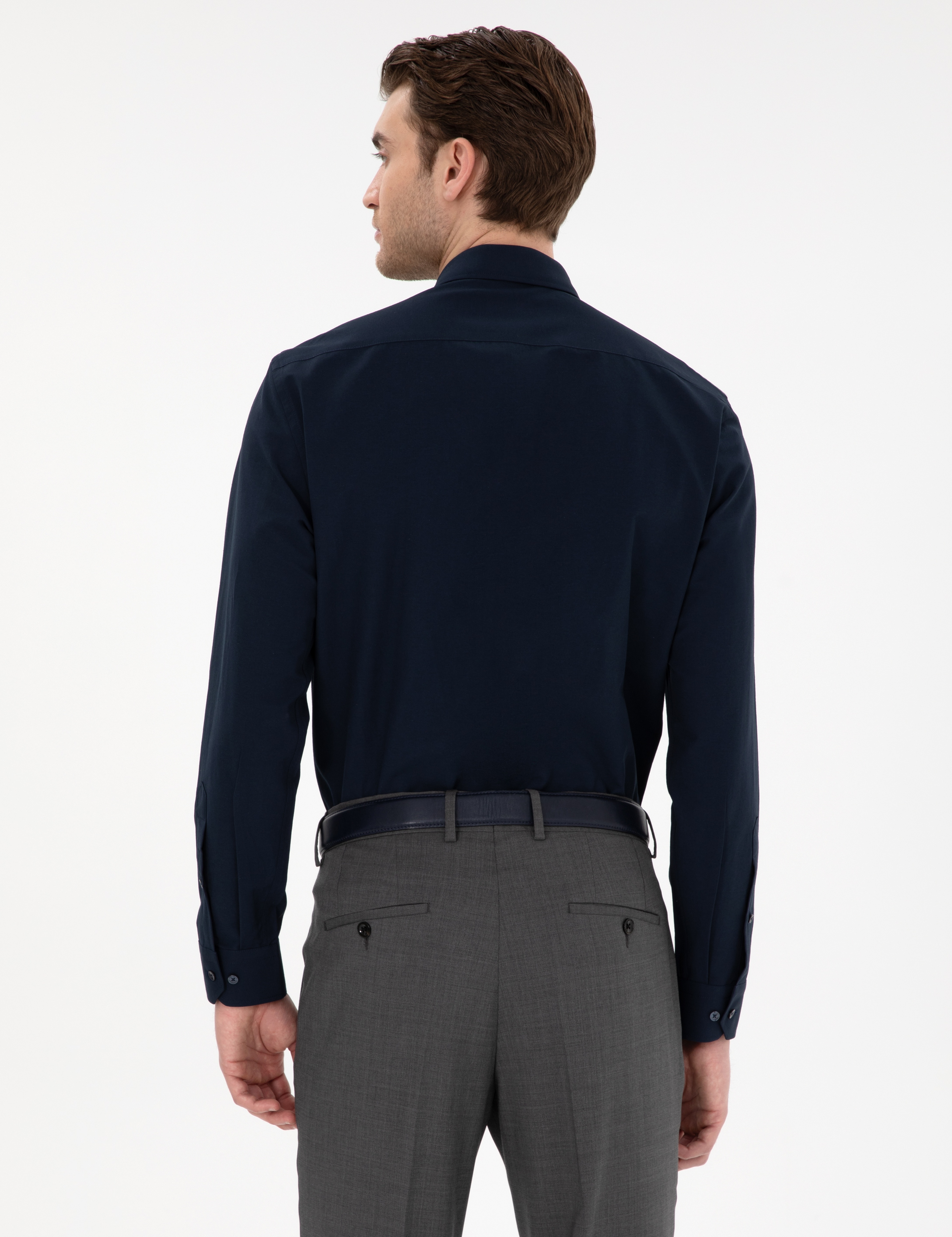 Lacivert Slim Fit Uzun Kollu Basic Gömlek - Image 4
