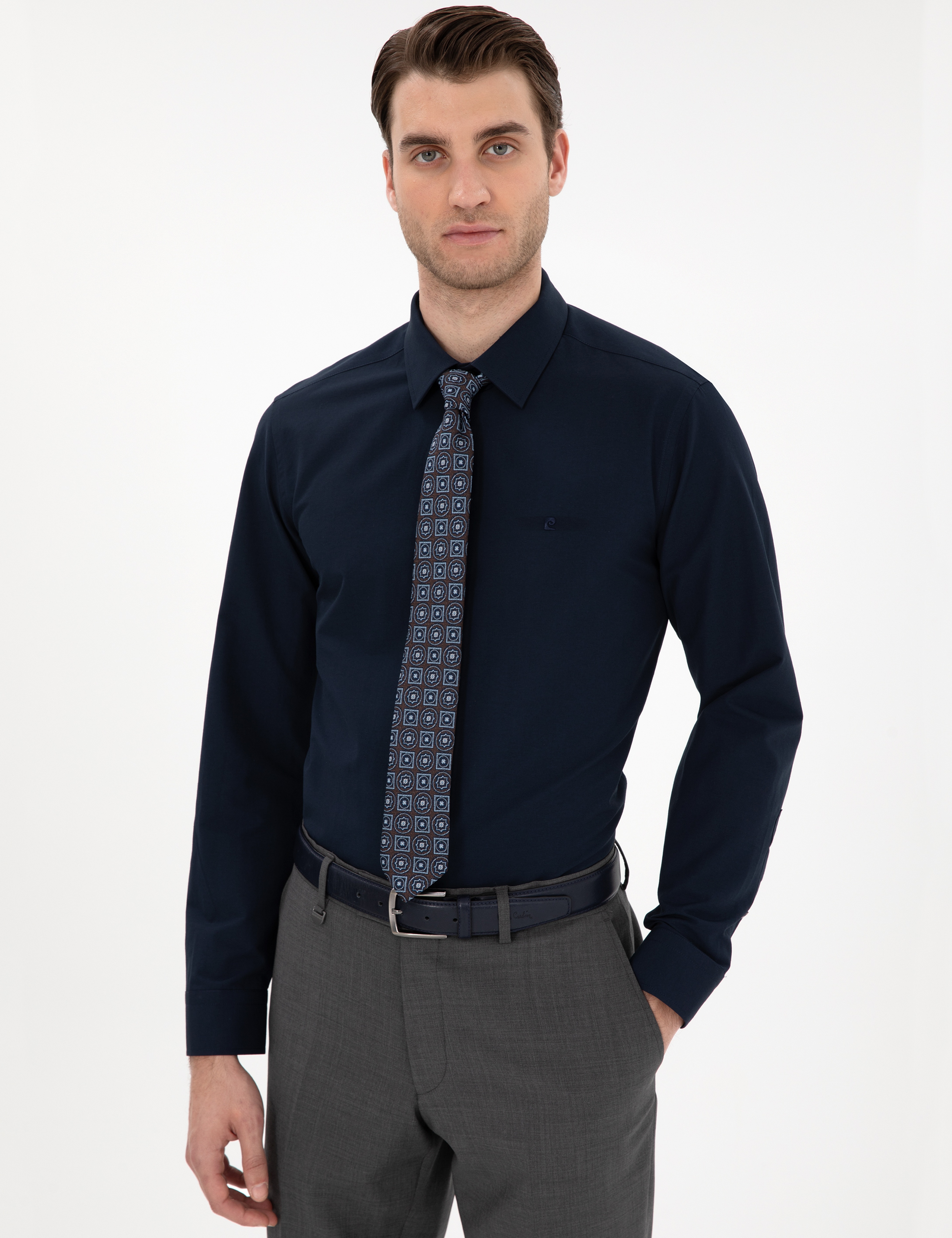 Lacivert Slim Fit Uzun Kollu Basic Gömlek
