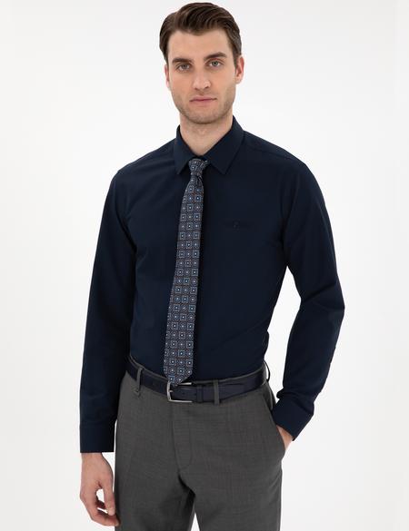Lacivert Slim Fit Uzun Kollu Basic Gömlek - 50307297025
