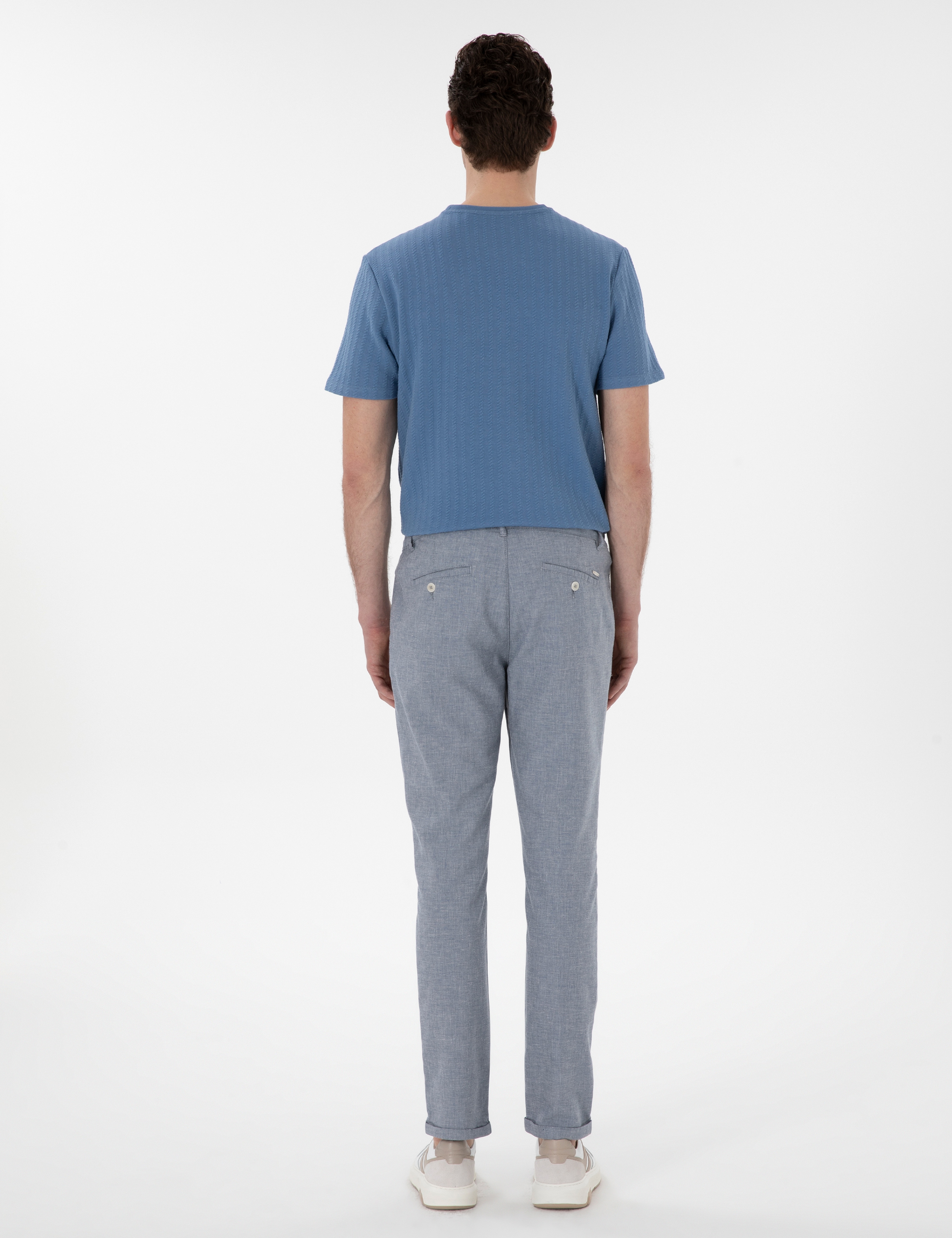 Mavi Slim Fit Keten Karışımlı Kanvas Pantolon - Image 4