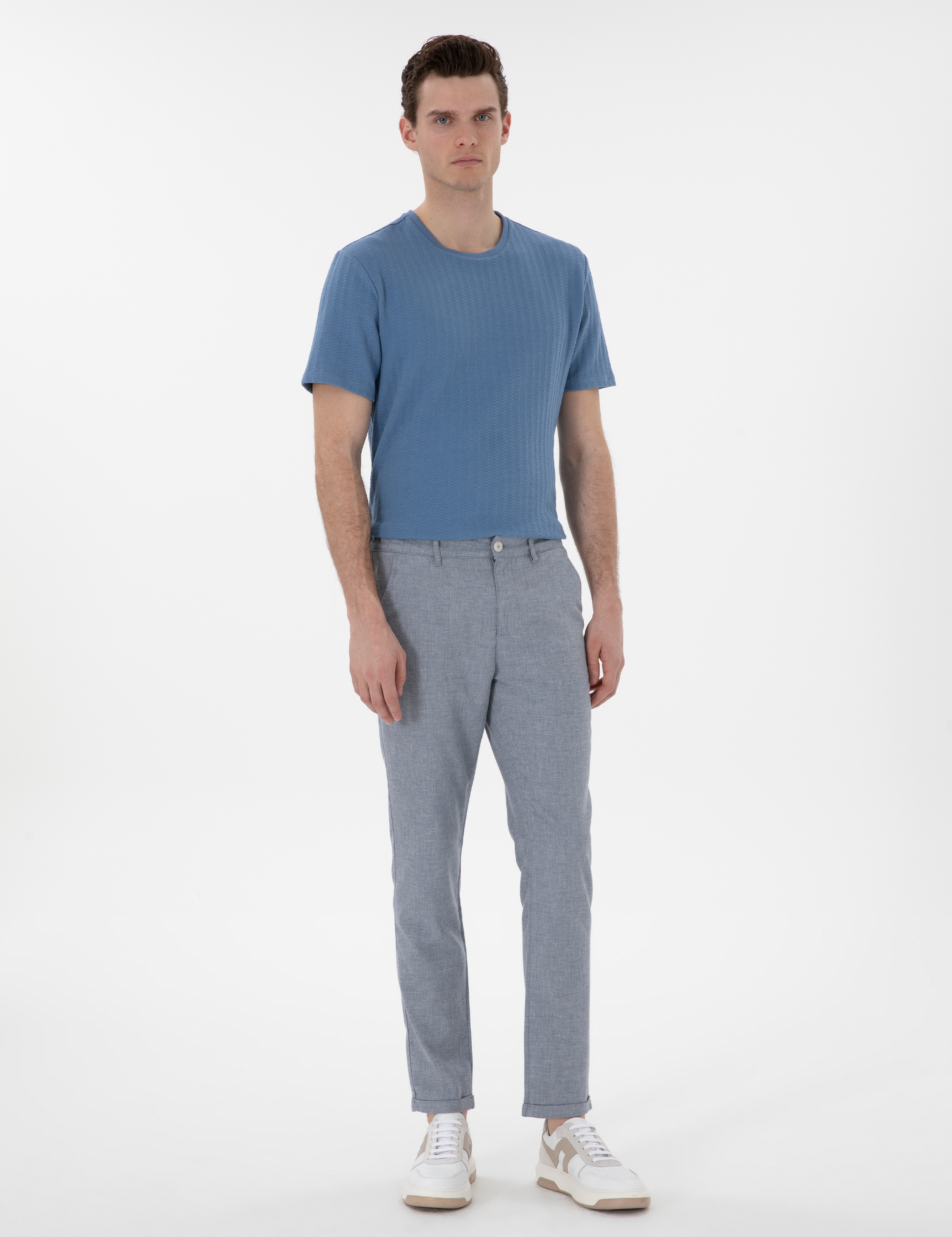 Mavi Slim Fit Keten Karışımlı Kanvas Pantolon - Image 3