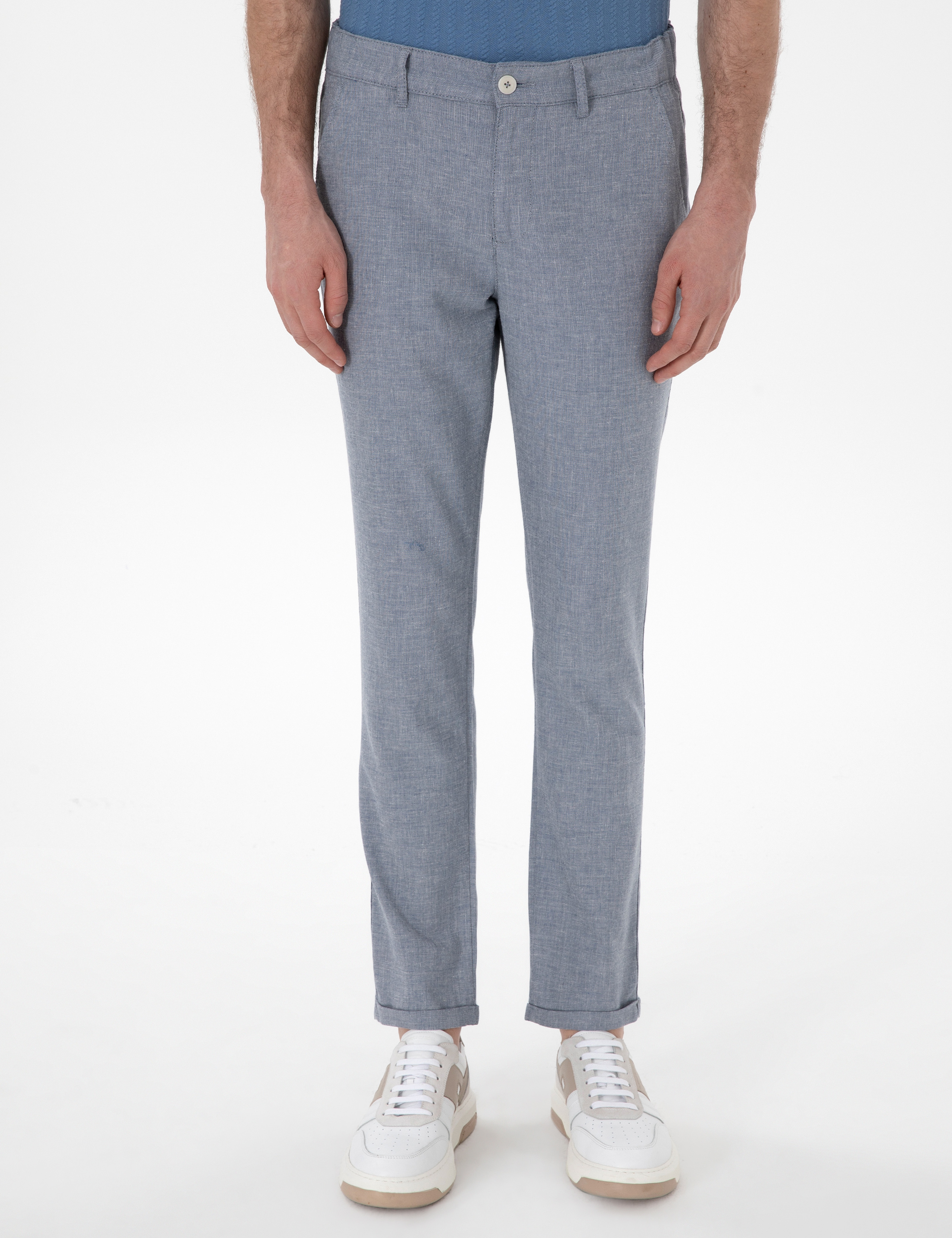 Mavi Slim Fit Keten Karışımlı Kanvas Pantolon - Image 2