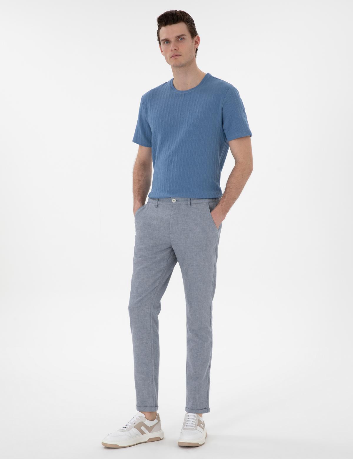 Mavi Slim Fit Keten Karışımlı Kanvas Pantolon