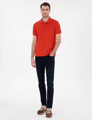 Kırmızı Slim Fit %100 Pamuk Polo Yaka Basic Tişört