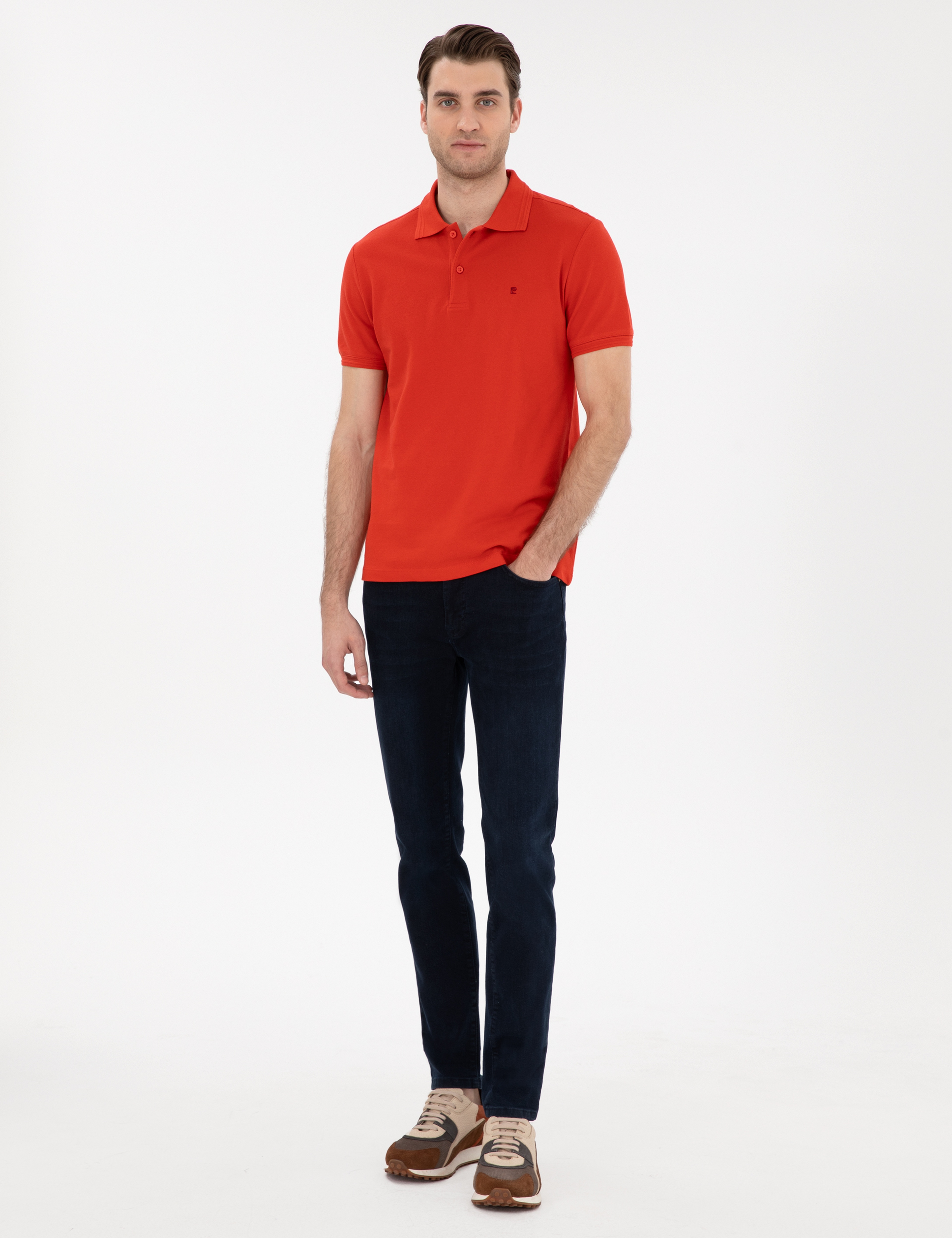 Kırmızı Slim Fit %100 Pamuk Polo Yaka Basic Tişört - Image 4