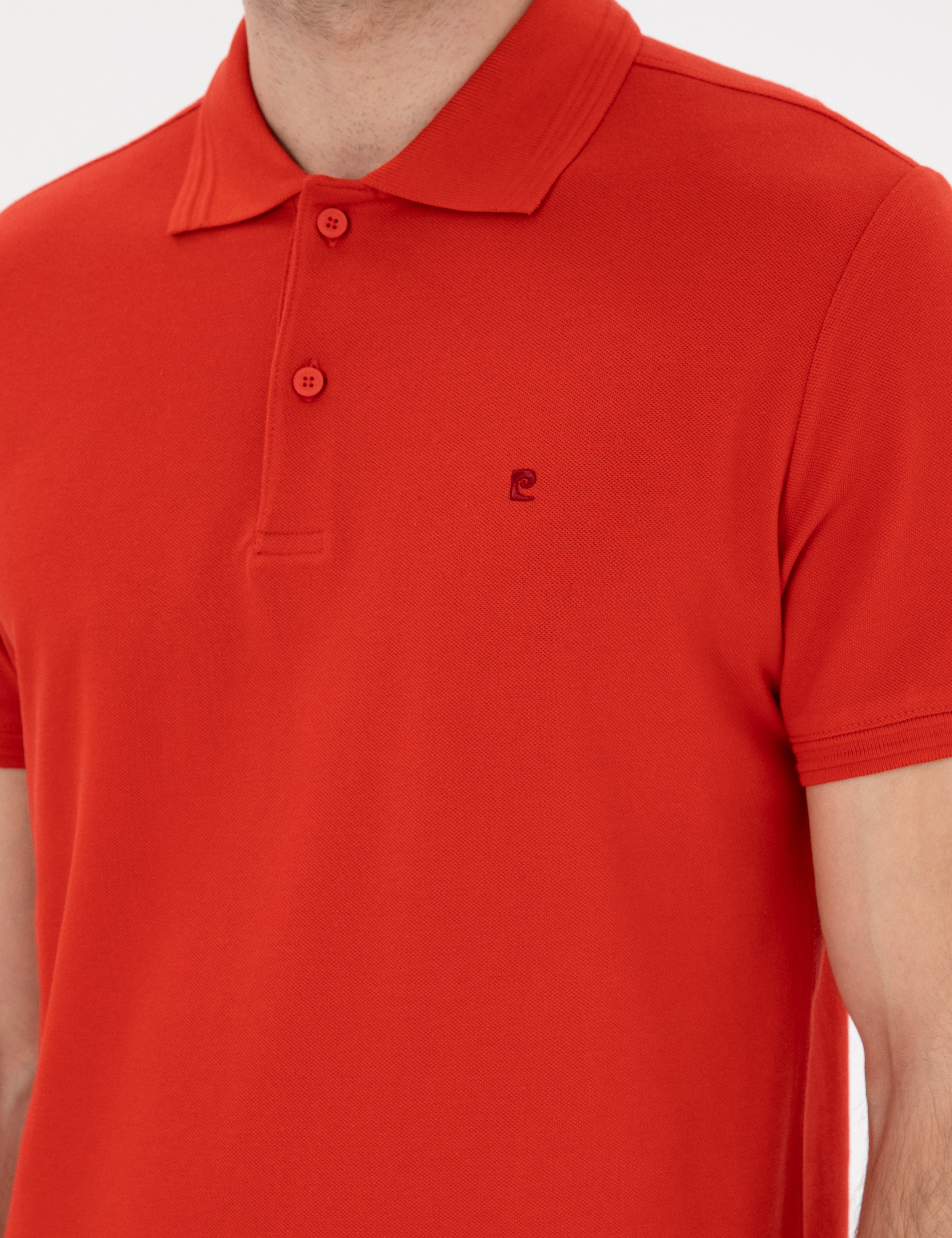 Kırmızı Slim Fit %100 Pamuk Polo Yaka Basic Tişört