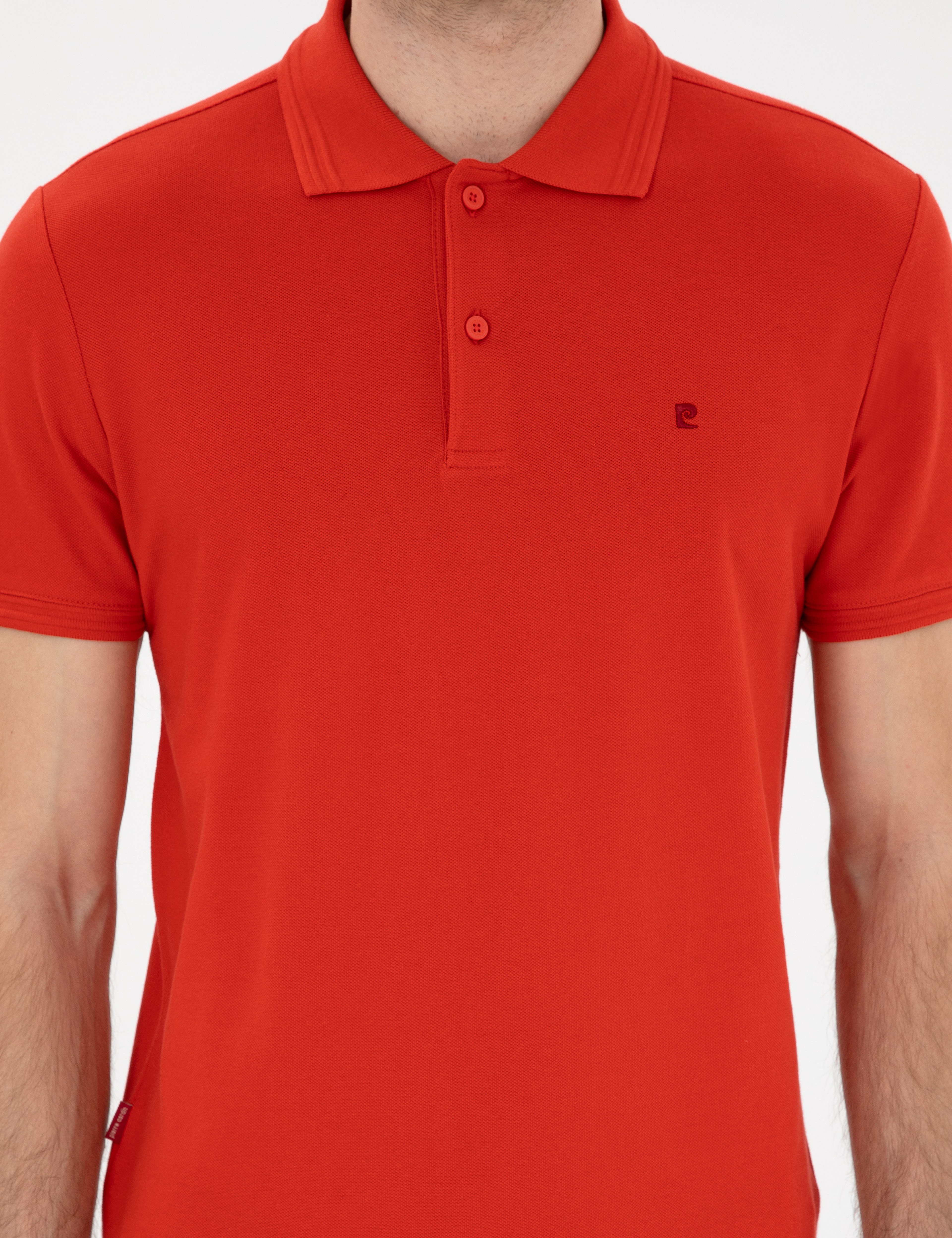 Kırmızı Slim Fit %100 Pamuk Polo Yaka Basic Tişört - Image 6