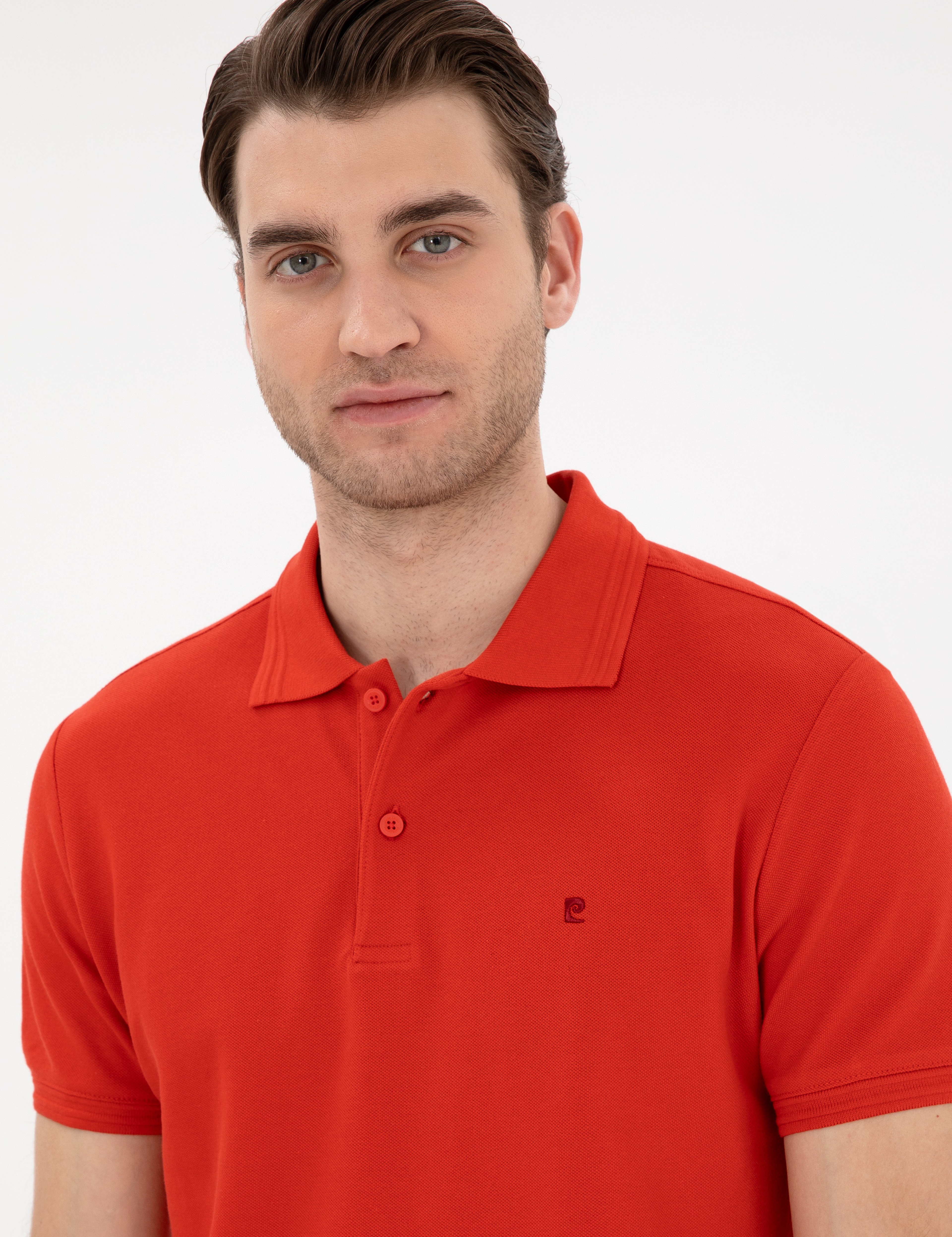Kırmızı Slim Fit %100 Pamuk Polo Yaka Basic Tişört - Image 2