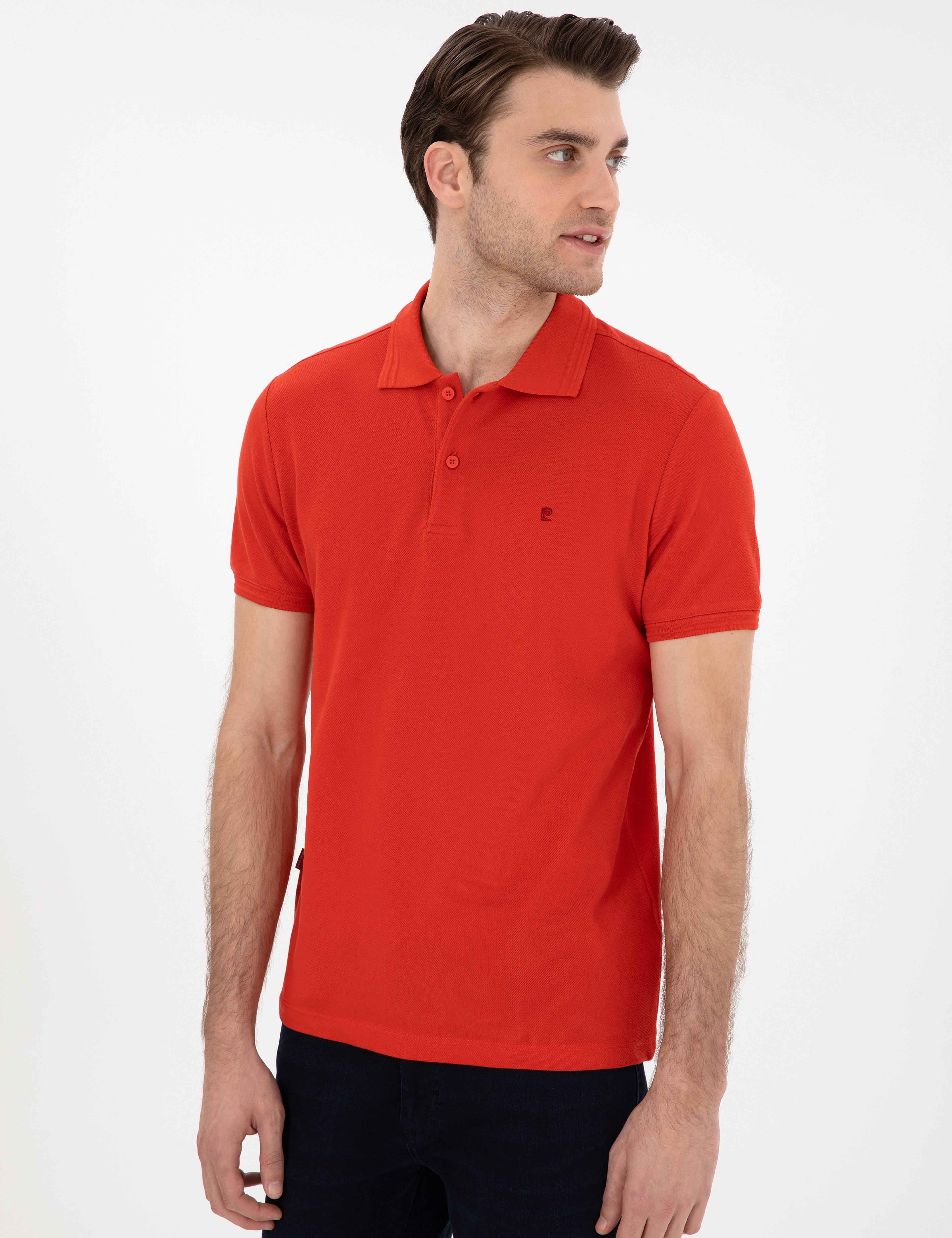 Kırmızı Slim Fit %100 Pamuk Polo Yaka Basic Tişört - Image 3