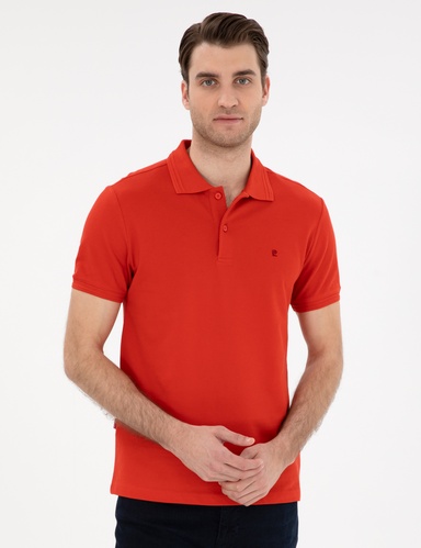 Kırmızı Slim Fit %100 Pamuk Düğmeli Polo Yaka Basic Tişört