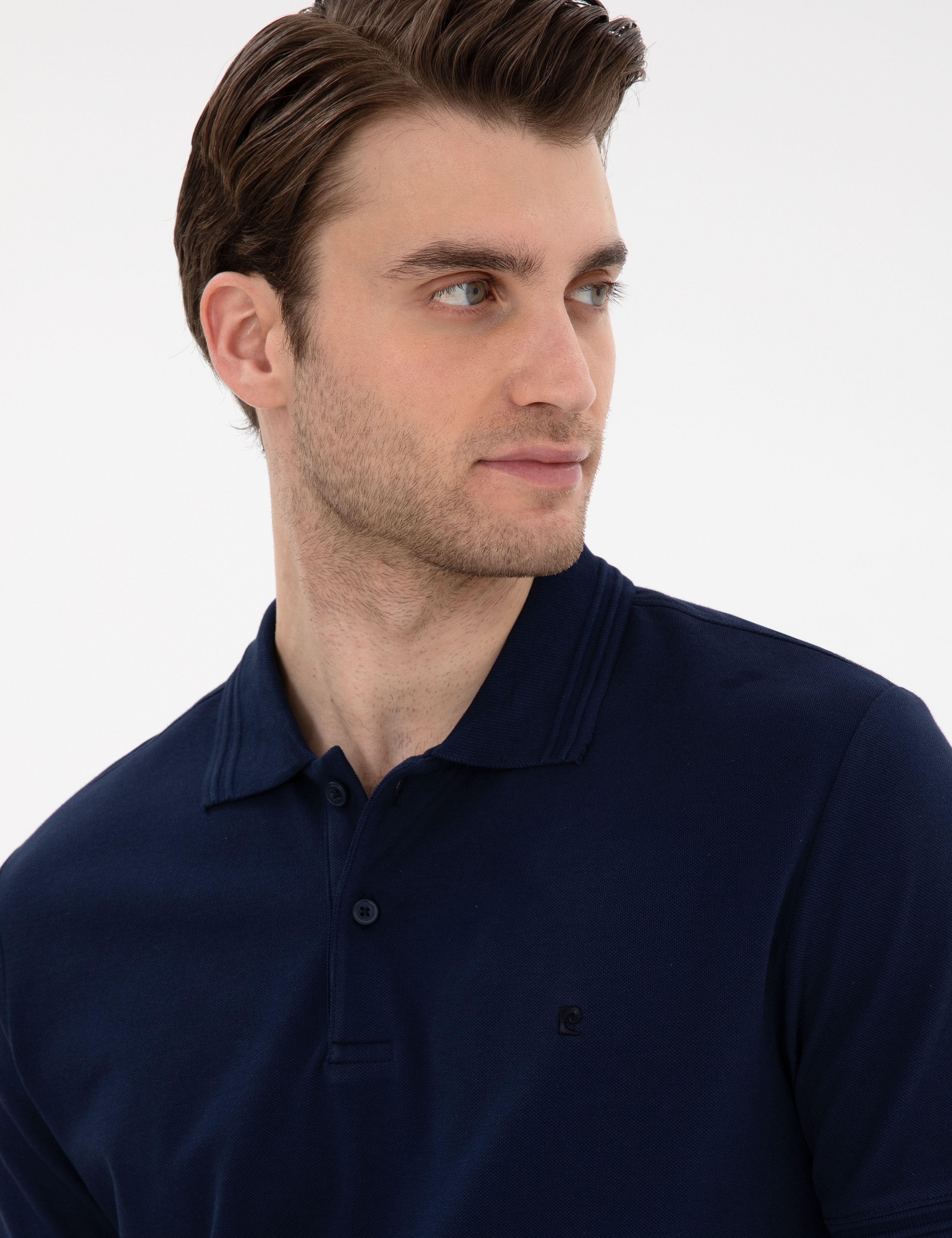 Lacivert Slim Fit %100 Pamuk Polo Yaka Basic Tişört - Image 2