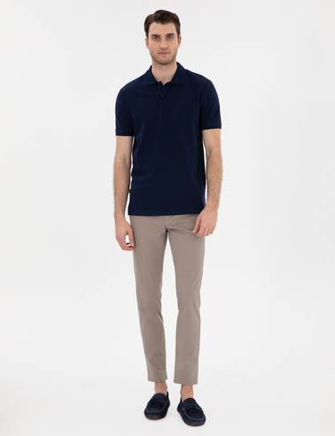 Lacivert Slim Fit %100 Pamuk Polo Yaka Basic Tişört