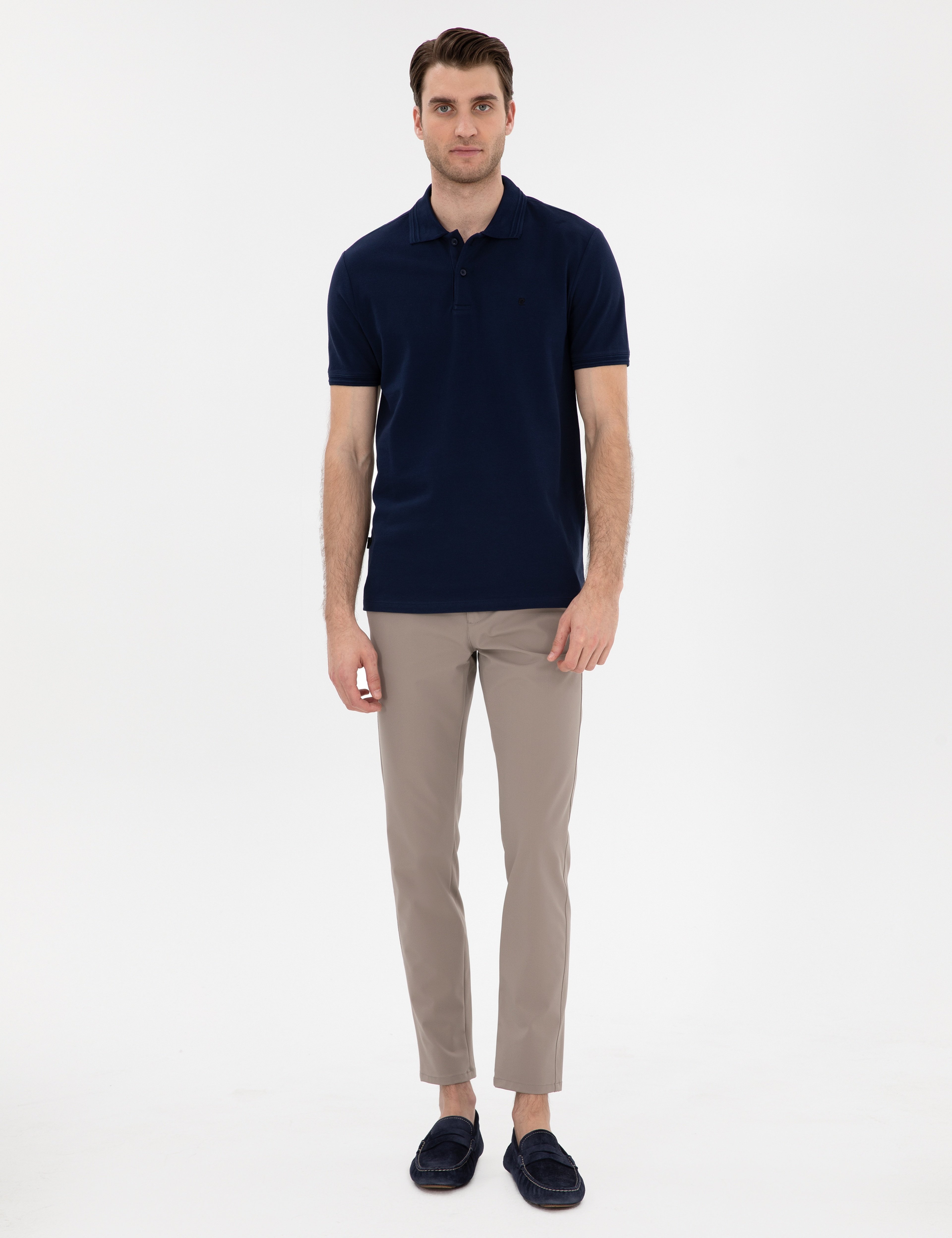 Lacivert Slim Fit %100 Pamuk Polo Yaka Basic Tişört