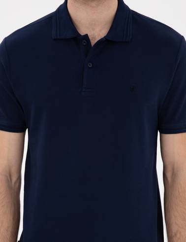 Lacivert Slim Fit %100 Pamuk Polo Yaka Basic Tişört