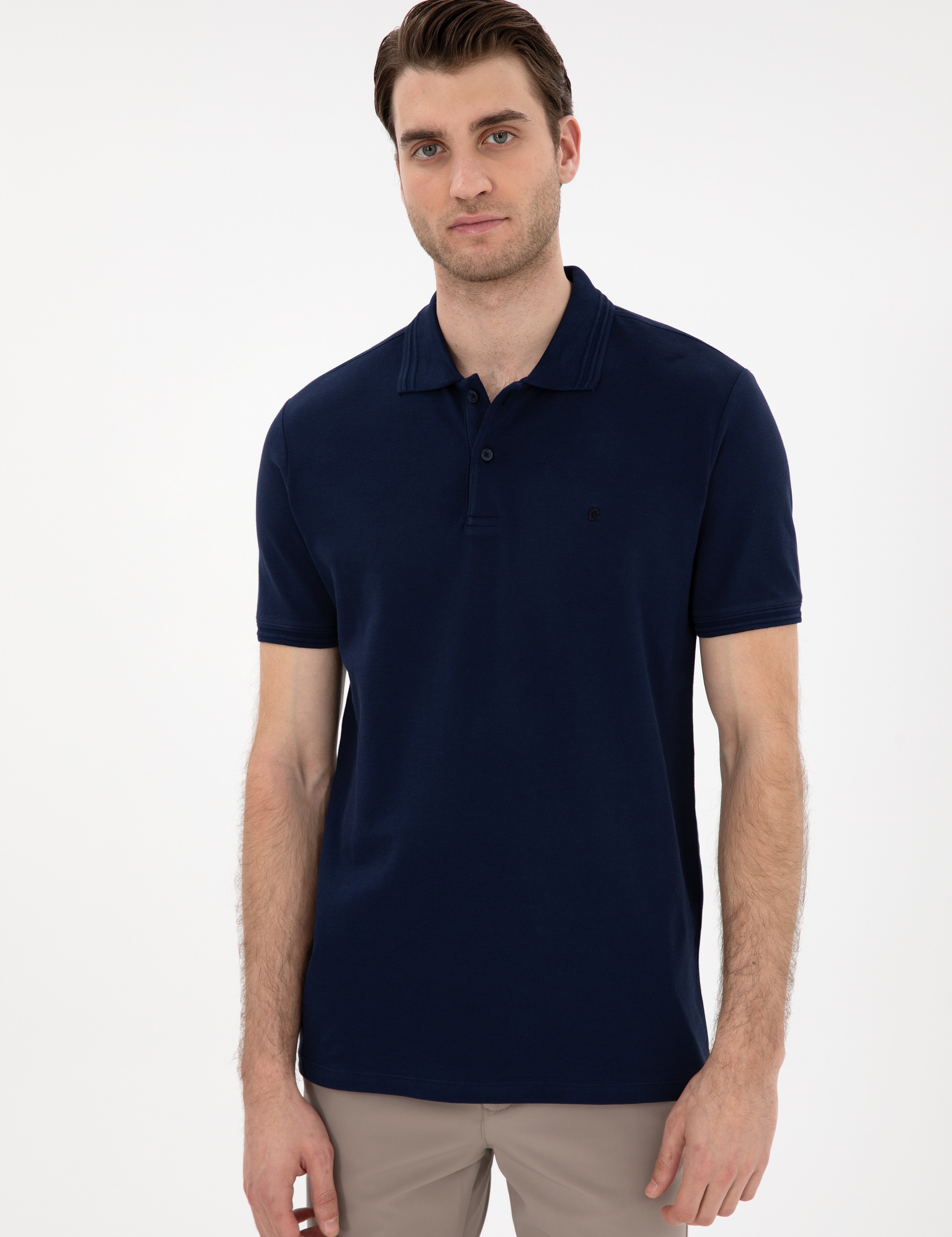 Lacivert Slim Fit %100 Pamuk Polo Yaka Basic Tişört