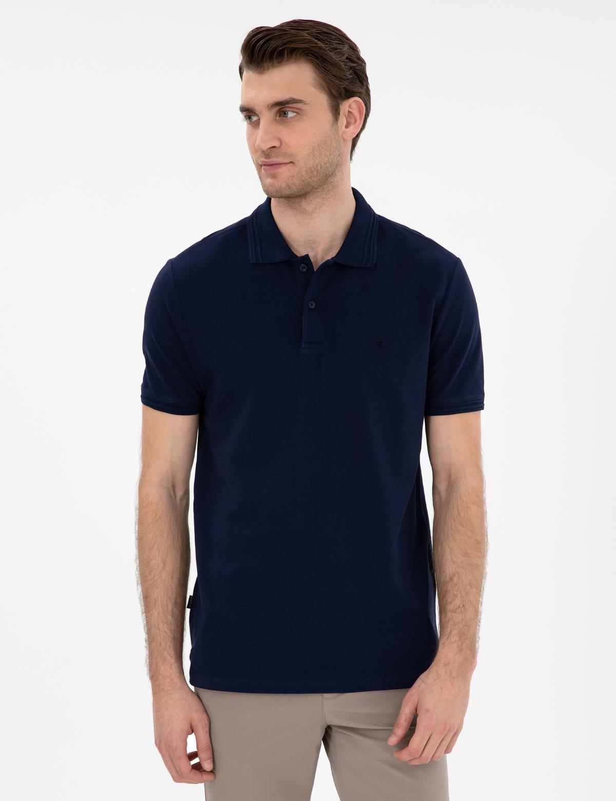 Lacivert Slim Fit %100 Pamuk Polo Yaka Basic Tişört