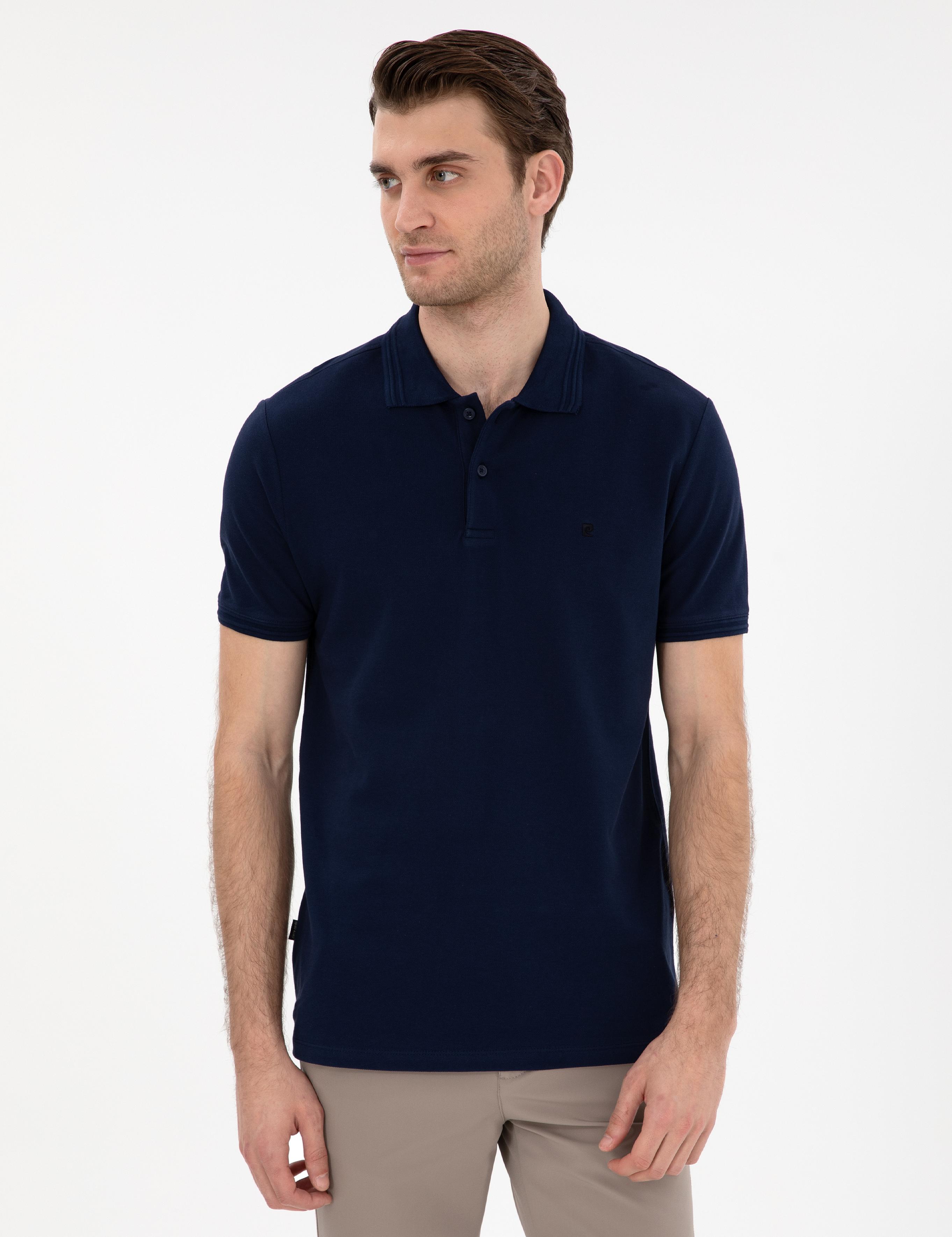 Lacivert Slim Fit %100 Pamuk Polo Yaka Basic Tişört