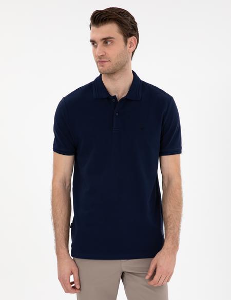 Lacivert Slim Fit %100 Pamuk Polo Yaka Basic Tişört - 50306448050