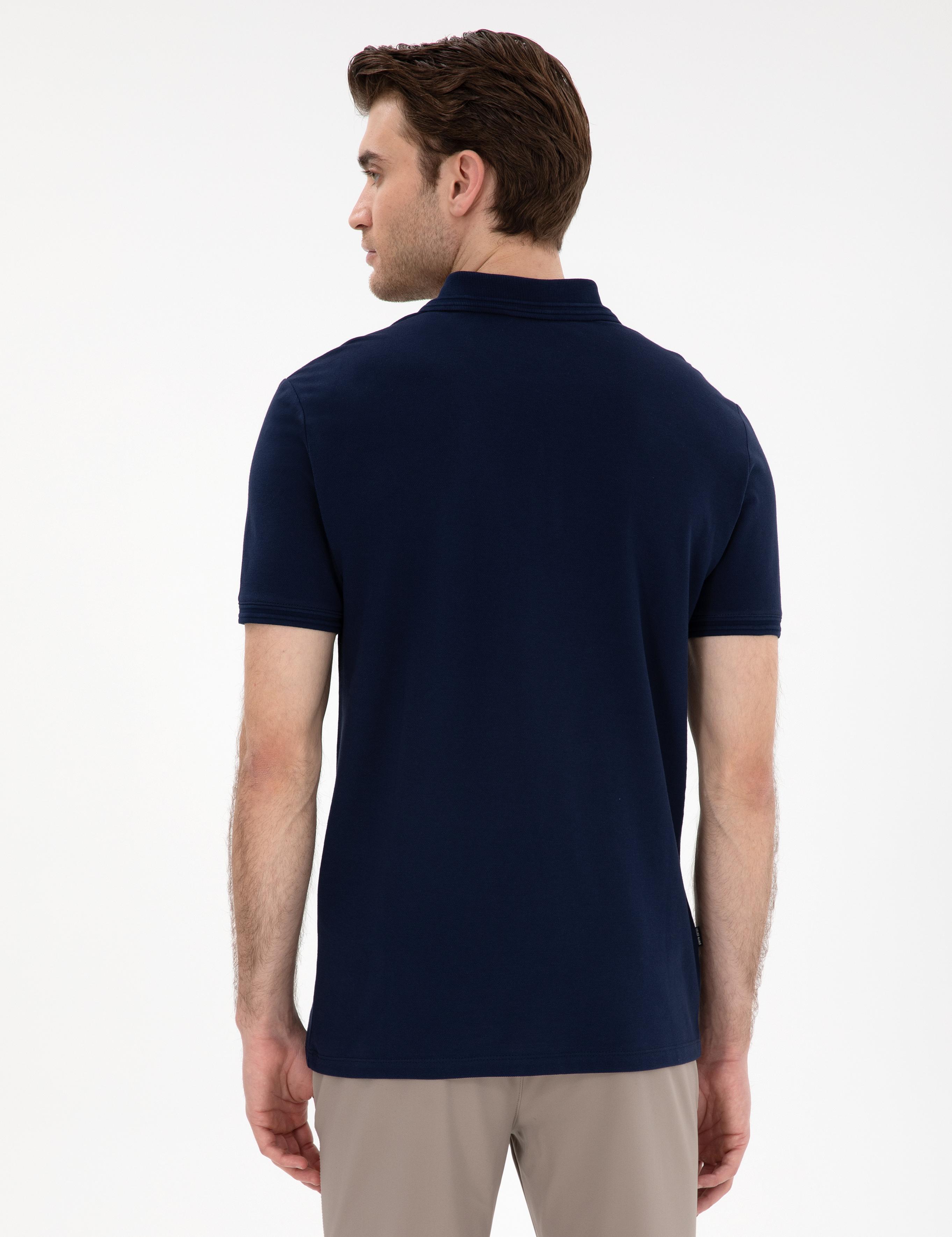 Lacivert Slim Fit %100 Pamuk Polo Yaka Basic Tişört