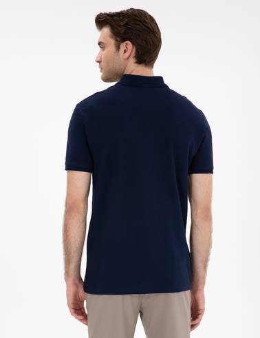 Lacivert Slim Fit %100 Pamuk Polo Yaka Basic Tişört