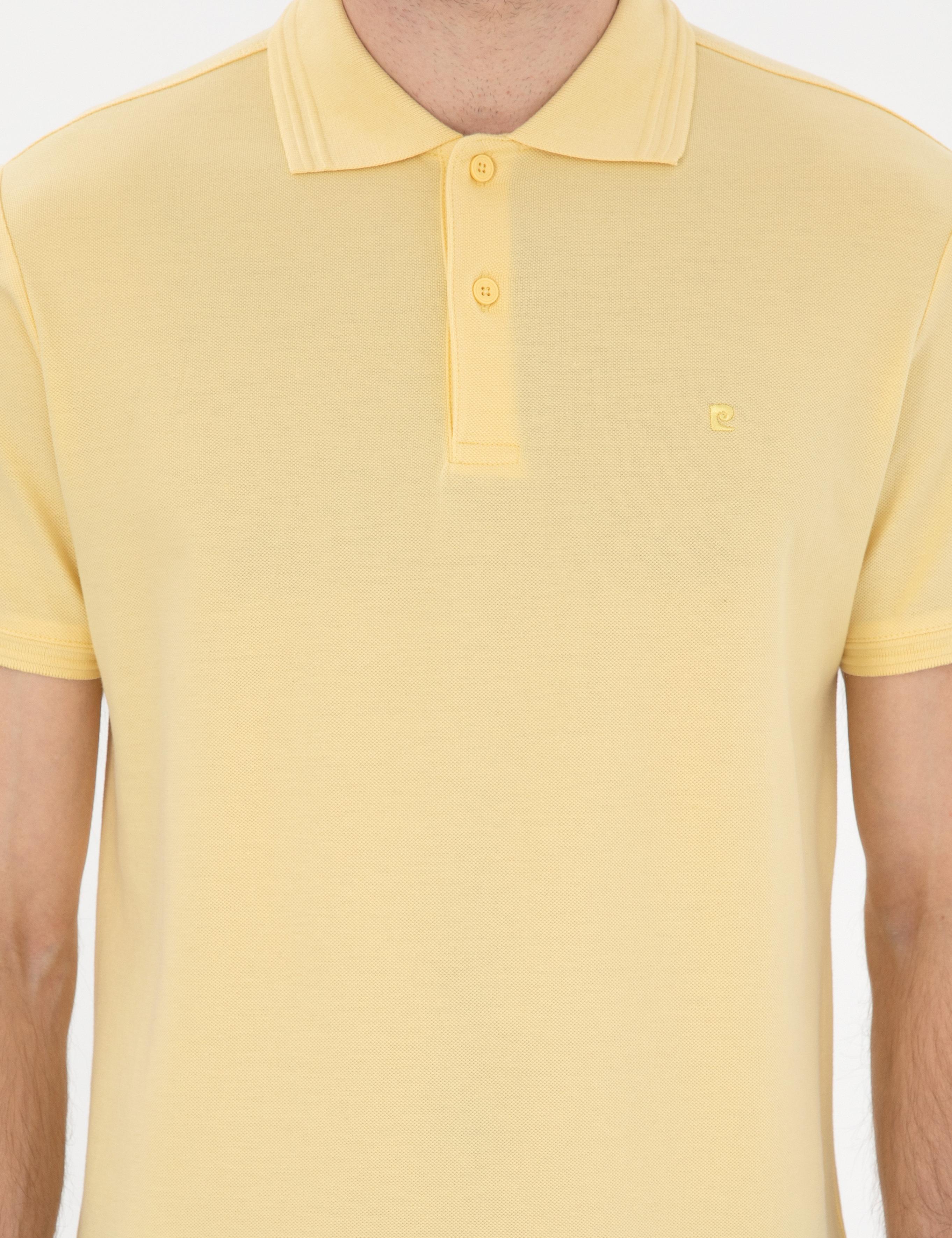Açık Sarı Slim Fit %100 Pamuk Polo Yaka Basic Tişört