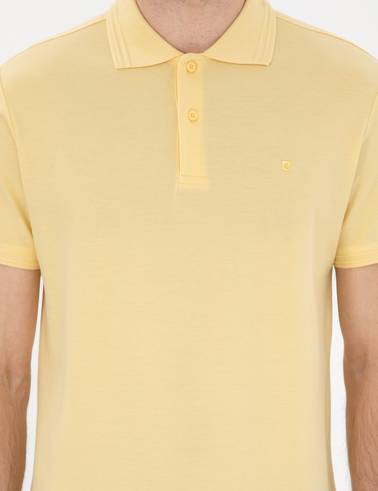 Açık Sarı Slim Fit %100 Pamuk Polo Yaka Basic Tişört