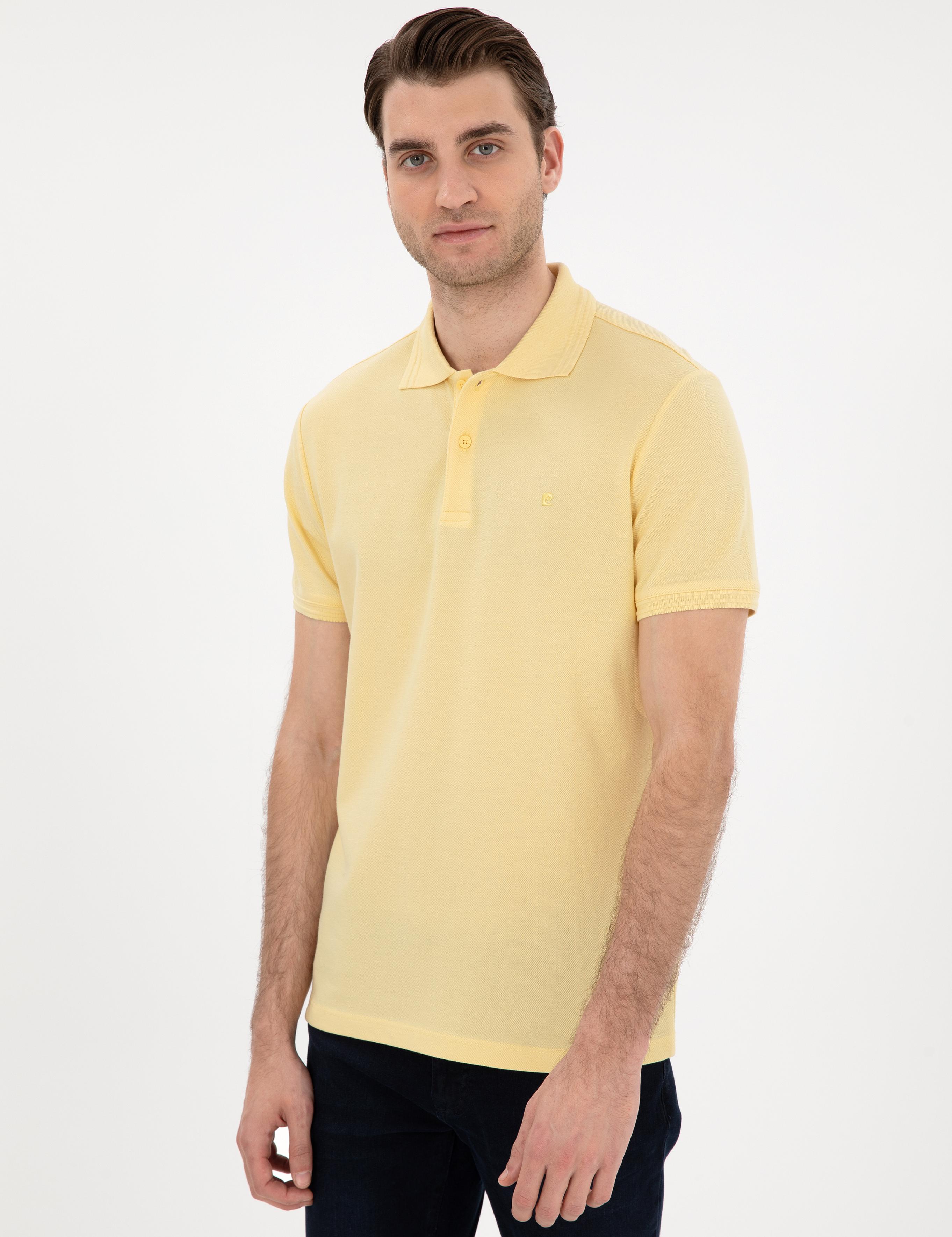 Açık Sarı Slim Fit %100 Pamuk Polo Yaka Basic Tişört