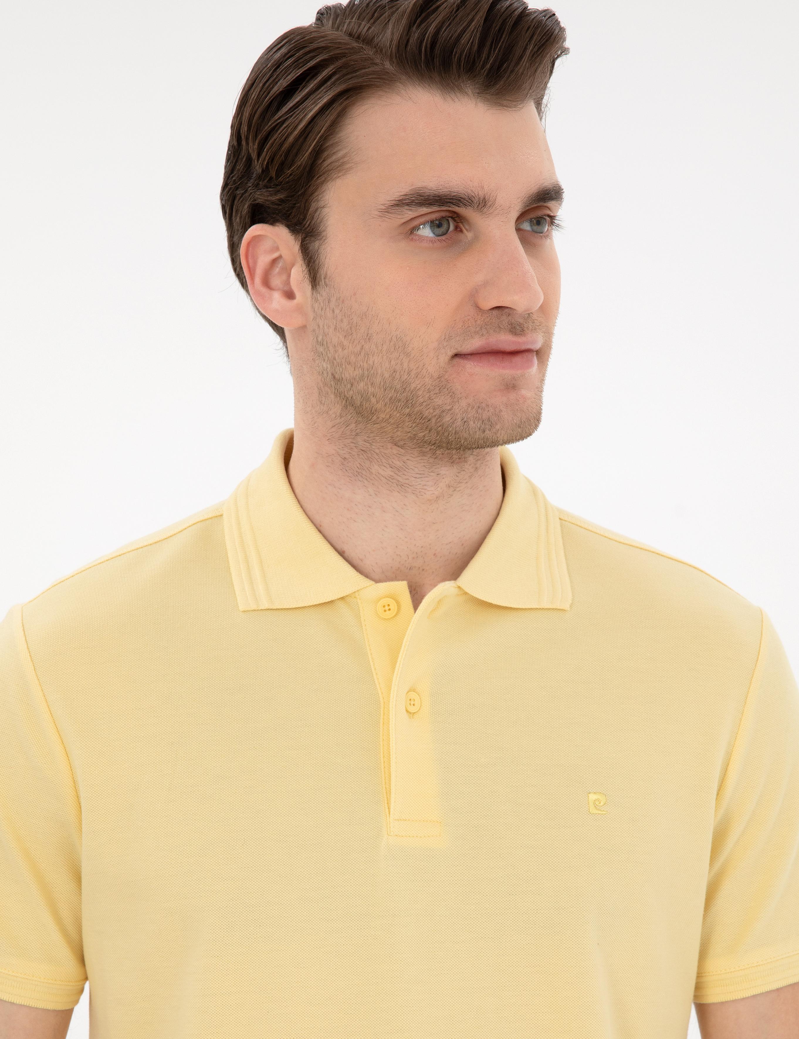 Açık Sarı Slim Fit %100 Pamuk Polo Yaka Basic Tişört