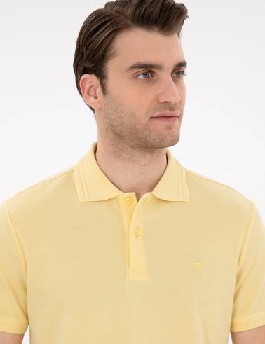 Açık Sarı Slim Fit %100 Pamuk Polo Yaka Basic Tişört