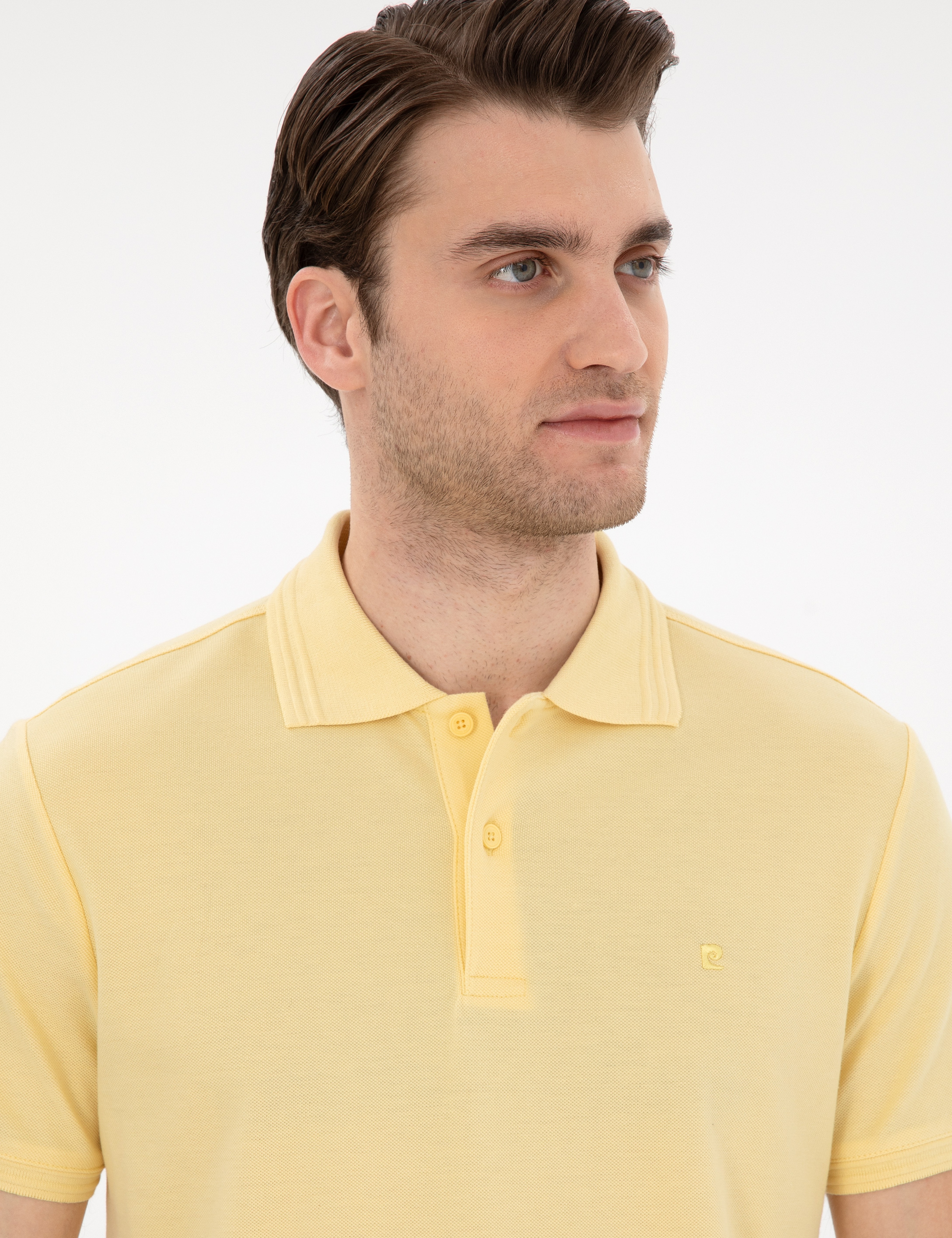 Açık Sarı Slim Fit %100 Pamuk Polo Yaka Basic Tişört