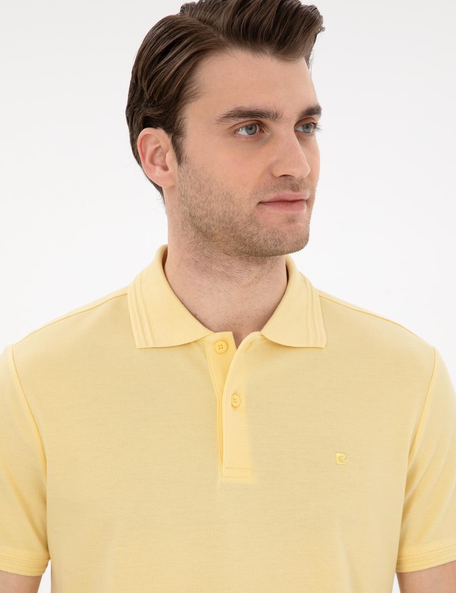Açık Sarı Slim Fit %100 Pamuk Polo Yaka Basic Tişört