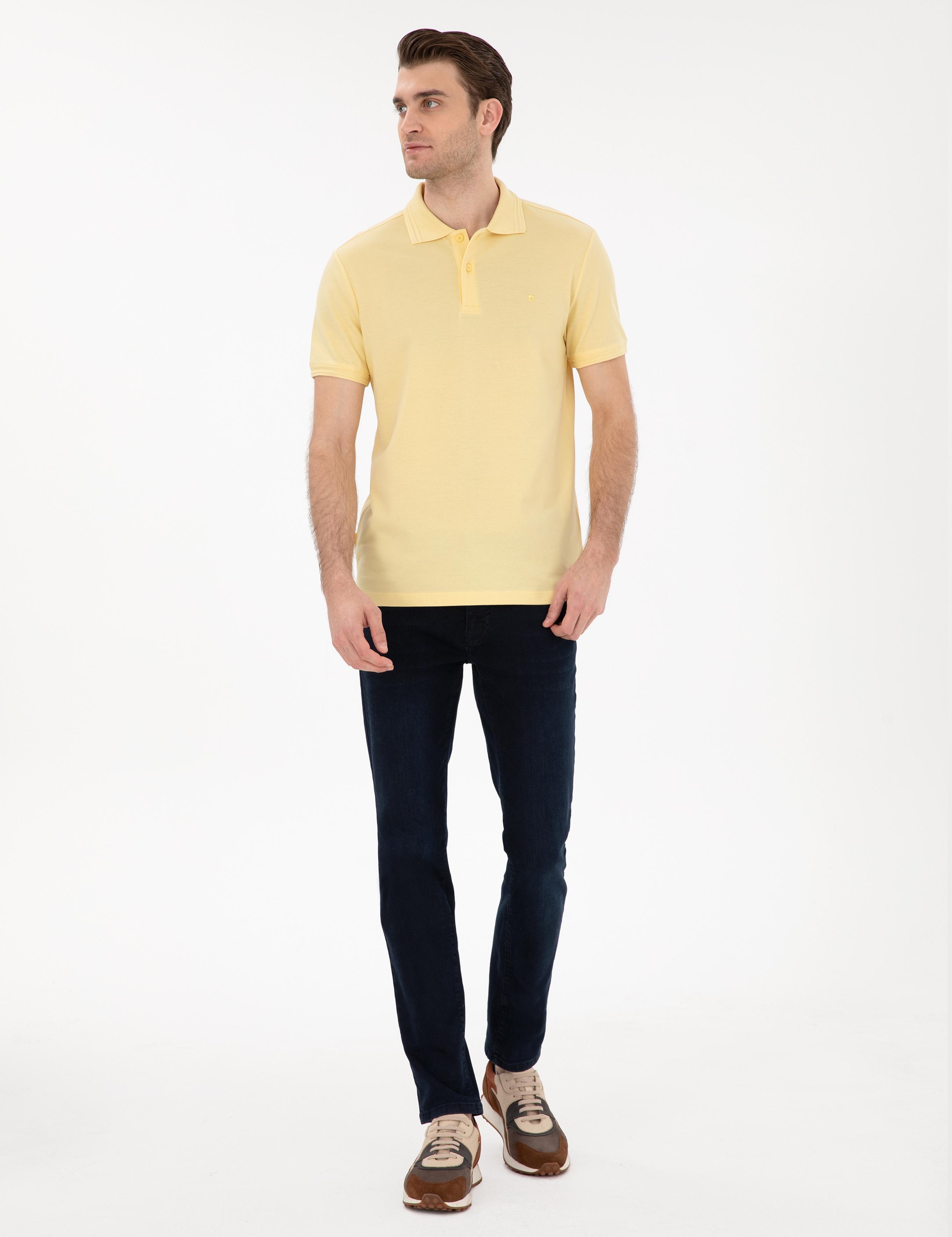 Açık Sarı Slim Fit %100 Pamuk Polo Yaka Basic Tişört