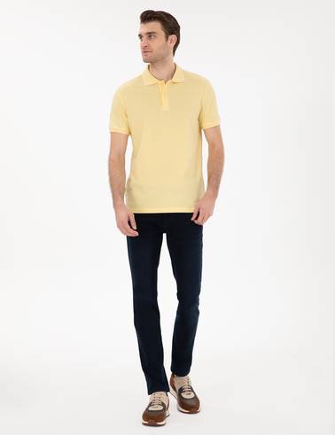 Açık Sarı Slim Fit %100 Pamuk Polo Yaka Basic Tişört
