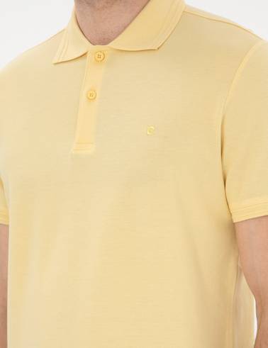 Açık Sarı Slim Fit %100 Pamuk Polo Yaka Basic Tişört