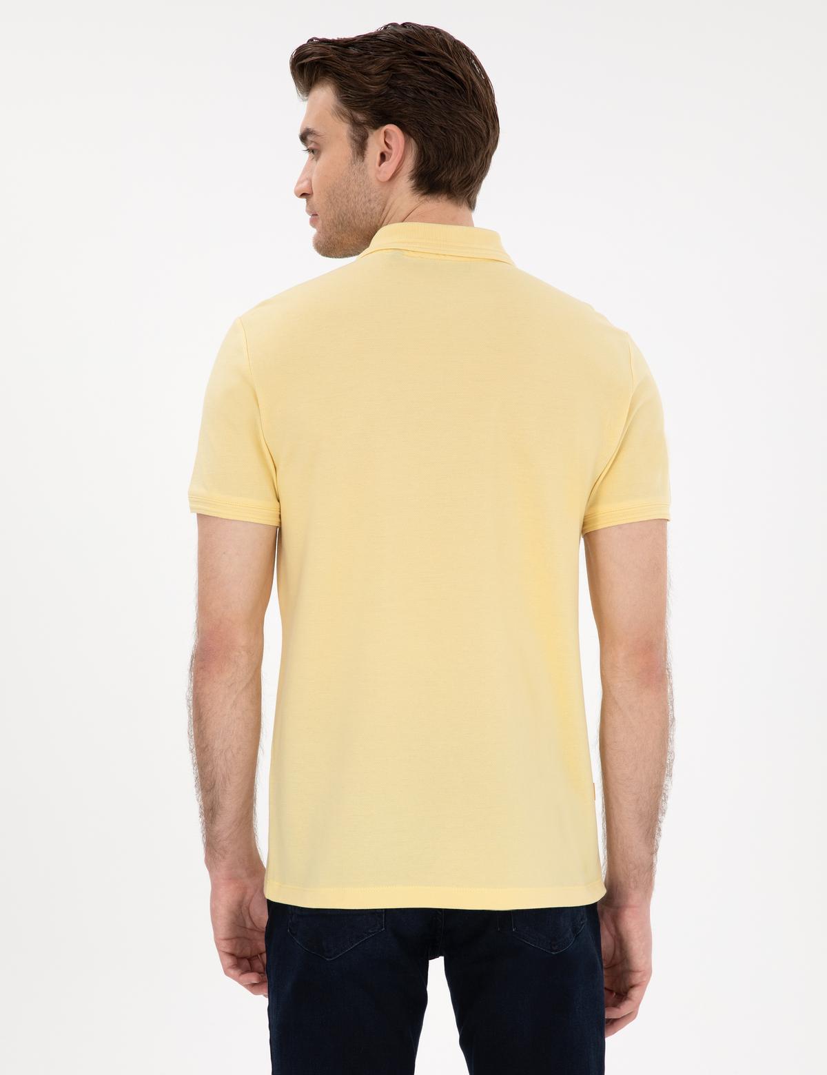 Açık Sarı Slim Fit %100 Pamuk Polo Yaka Basic Tişört - 50306448149