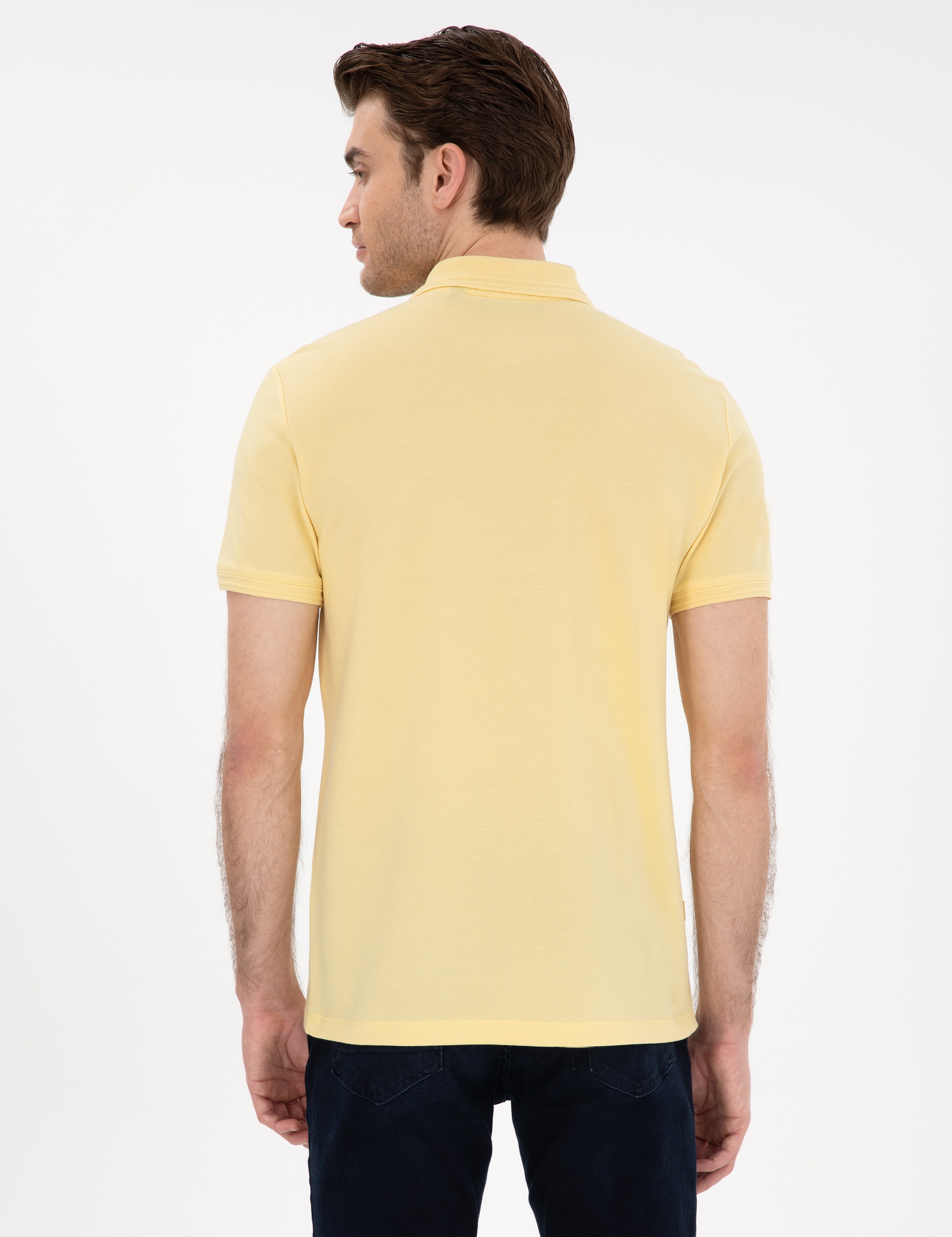 Açık Sarı Slim Fit %100 Pamuk Polo Yaka Basic Tişört - Image 5