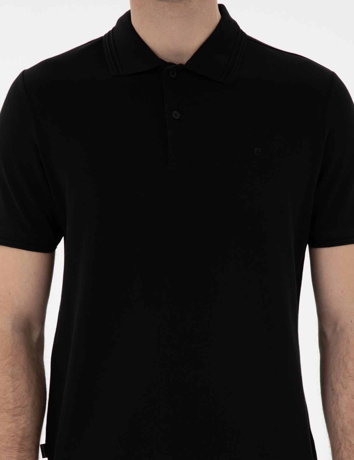 Siyah Regular Fit %100 Pamuk Polo Yaka Basic Tişört - 50306449019
