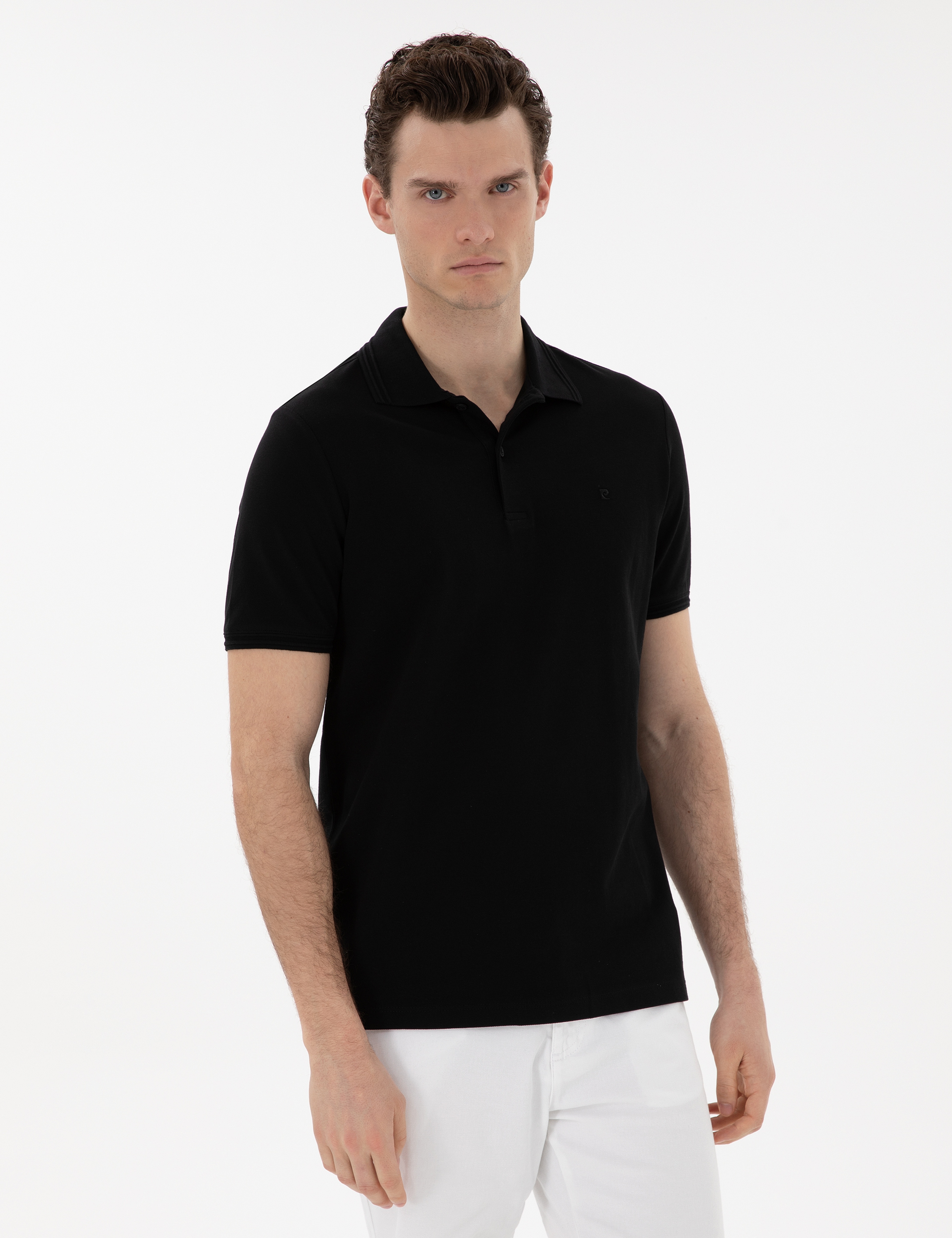 Siyah Regular Fit %100 Pamuk Polo Yaka Basic Tişört - Image 1