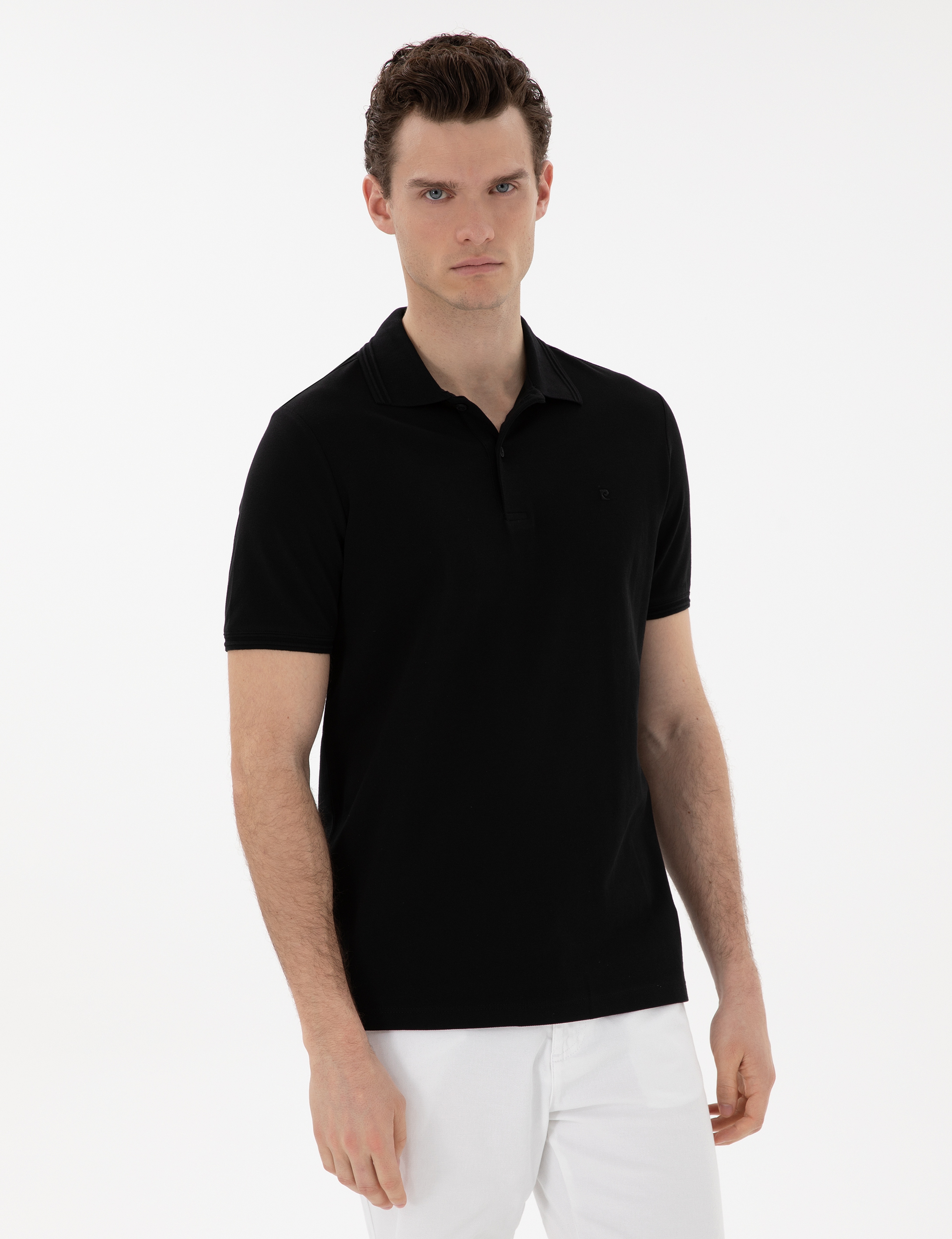 Siyah Regular Fit %100 Pamuk Polo Yaka Basic Tişört