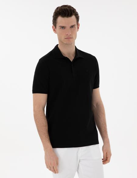 Siyah Regular Fit %100 Pamuk Polo Yaka Basic Tişört - 50306449019