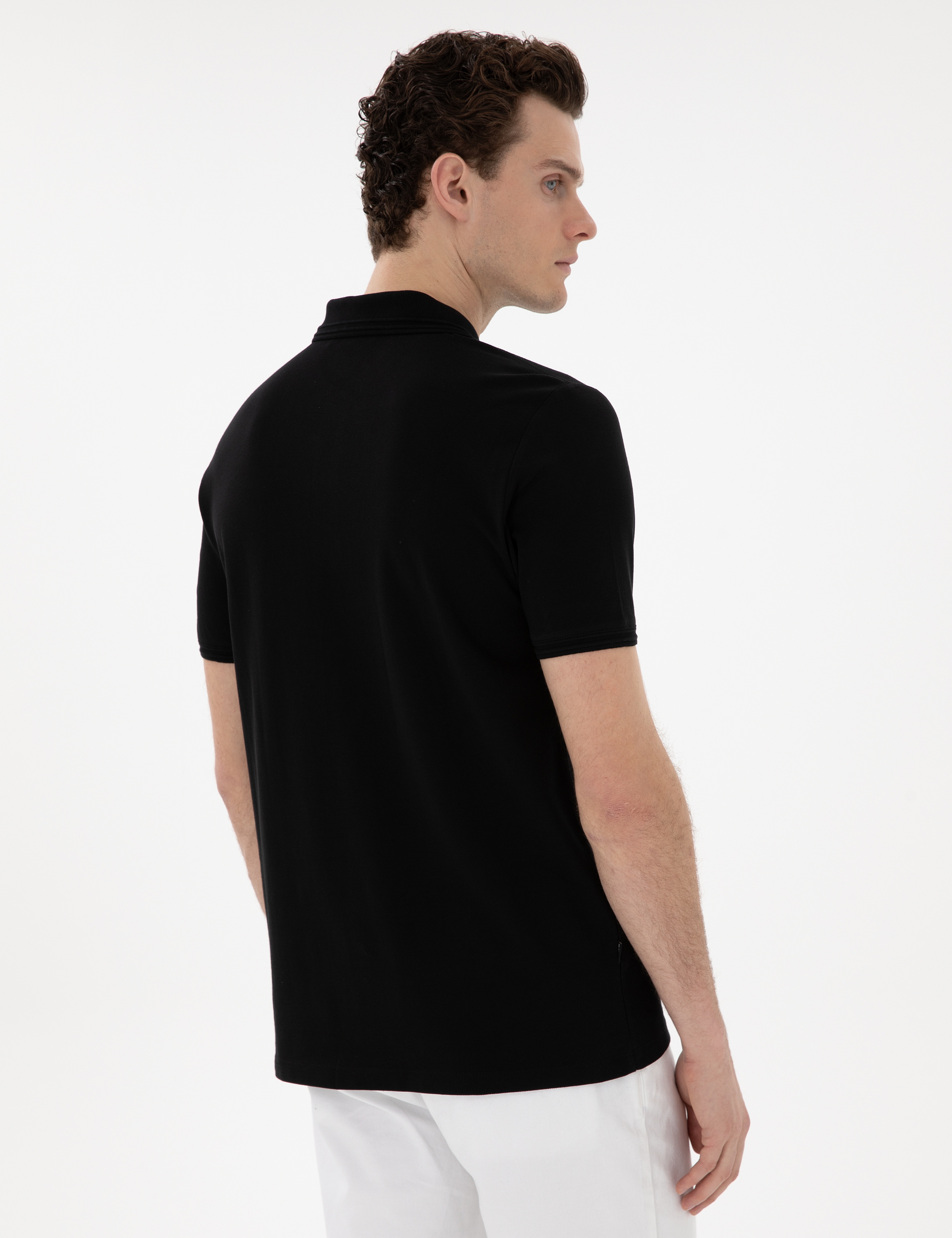 Siyah Regular Fit %100 Pamuk Polo Yaka Basic Tişört - Image 5