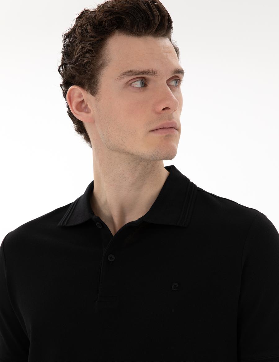 Siyah Regular Fit %100 Pamuk Polo Yaka Basic Tişört