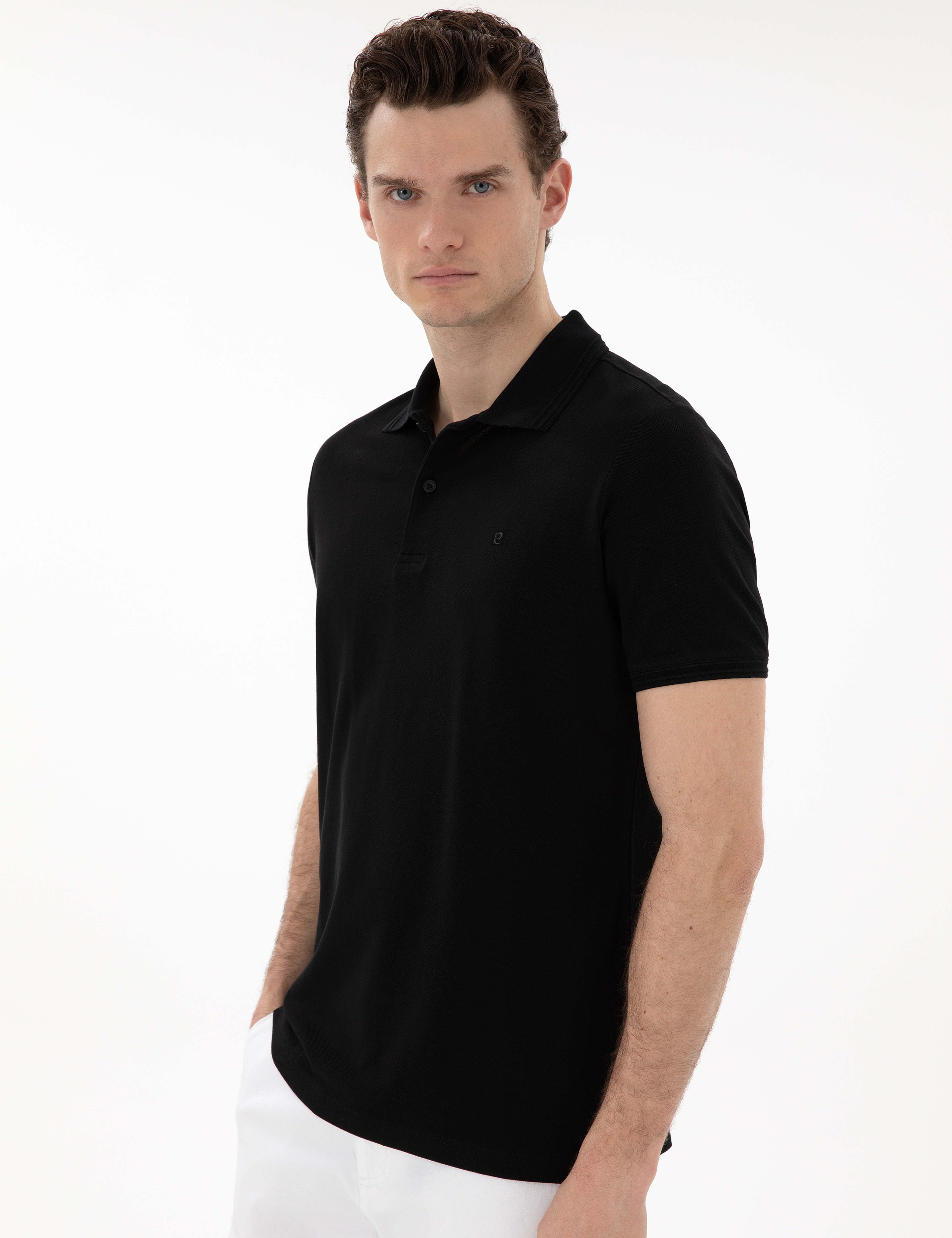 Siyah Regular Fit %100 Pamuk Polo Yaka Basic Tişört - Image 3