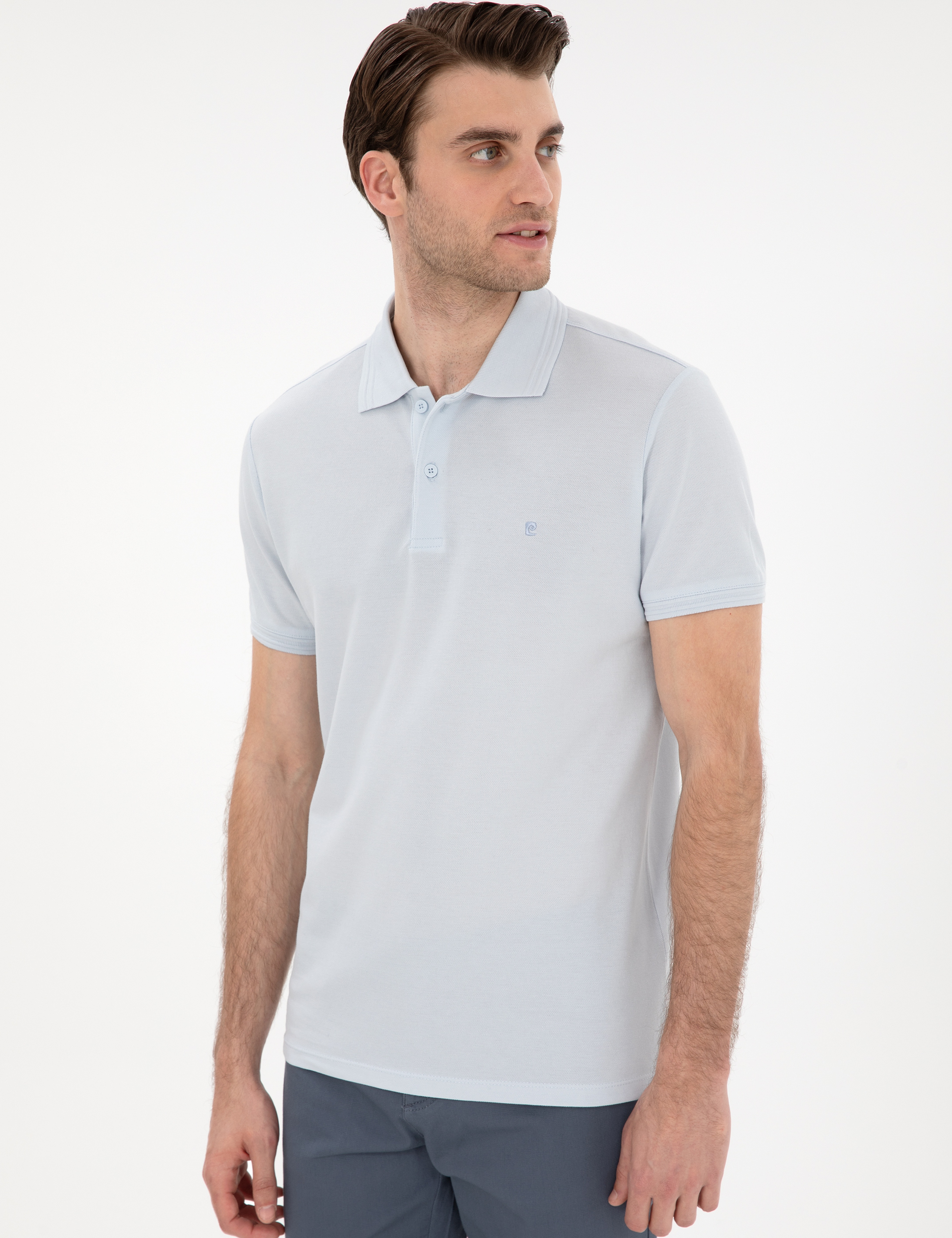Açık Mavi Slim Fit %100 Pamuk Polo Yaka Basic Tişört