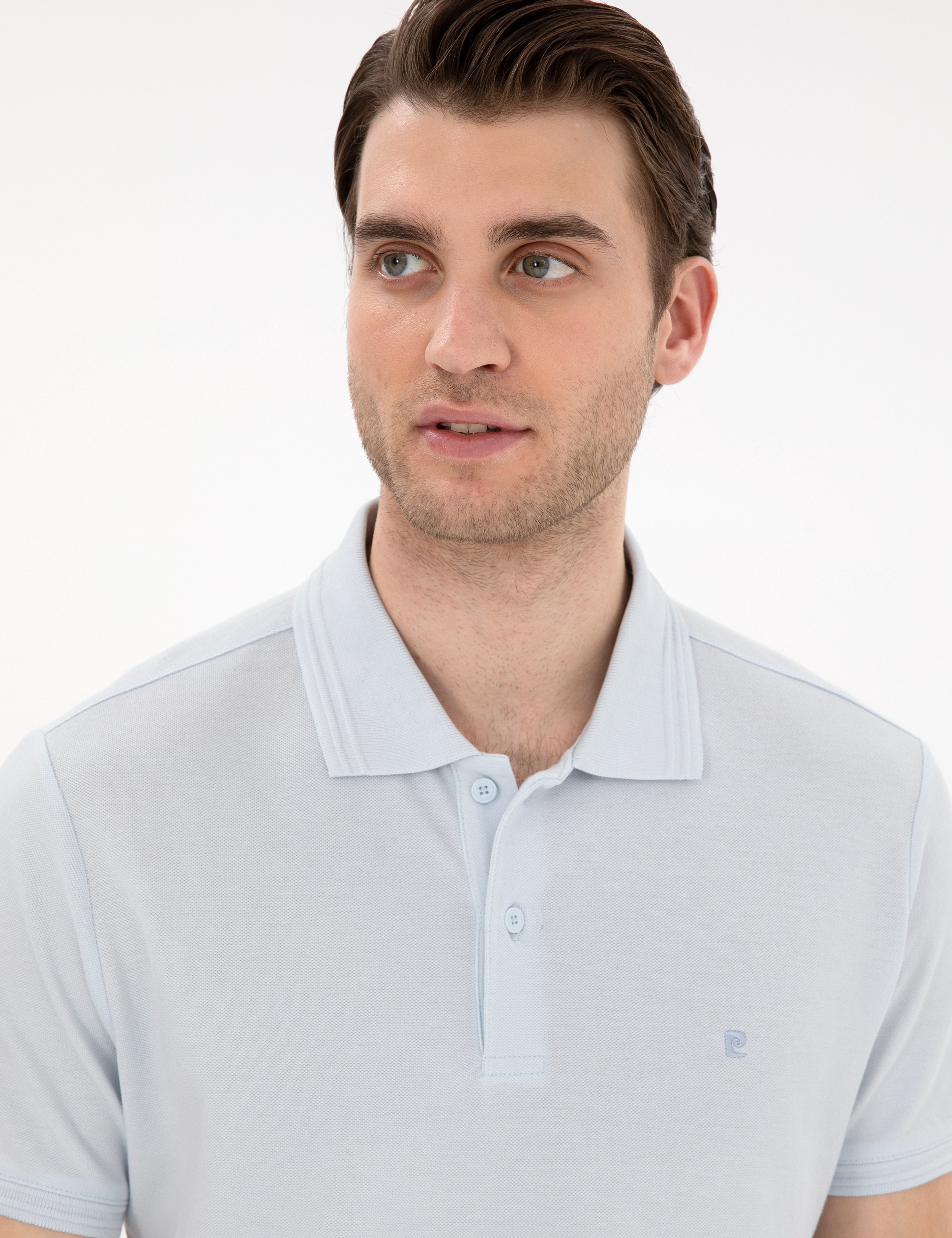 Açık Mavi Slim Fit %100 Pamuk Polo Yaka Basic Tişört