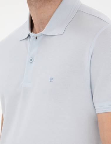 Açık Mavi Slim Fit %100 Pamuk Polo Yaka Basic Tişört